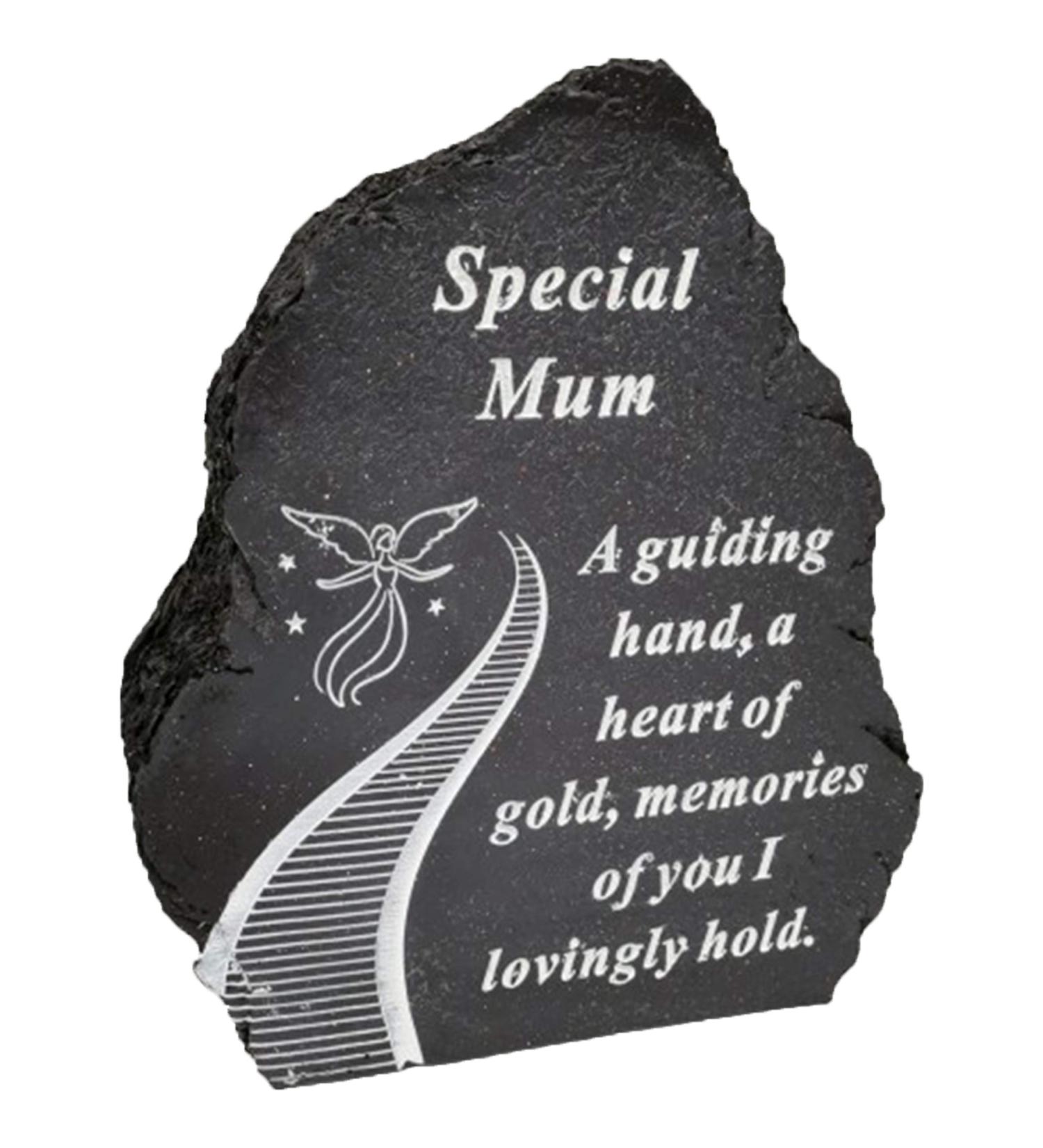 Black And White Stairway To Heaven Special Mum Tribute Detail Rock Memorial Grave Plaque