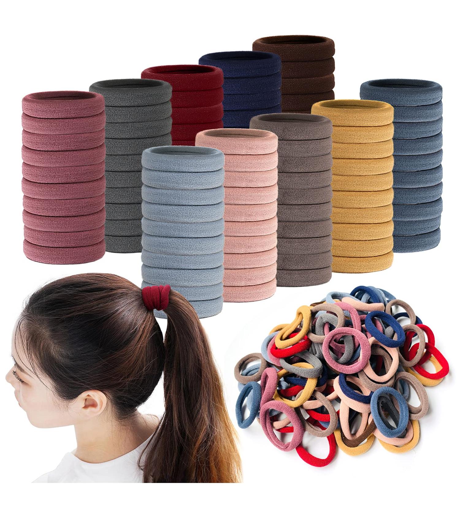 100 Multicolor Seamless Elastic Hair Ties - 4cm Hair Bobbles for Women - Buy Online on GoSupps.com
