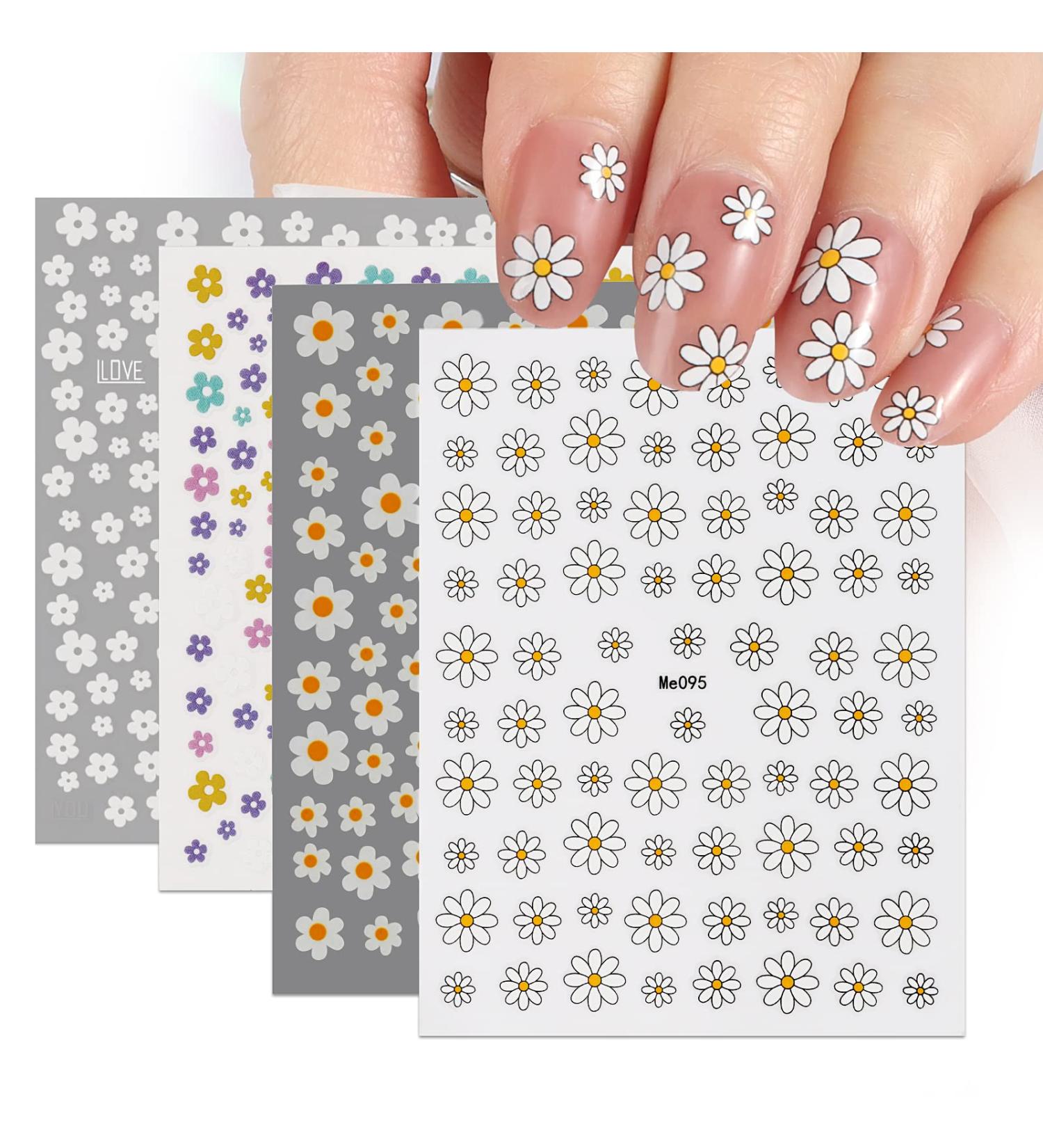 4 Sheets 5D Daisy Flower Nail Art Stickers Spring Summer Flower Style Nail Decals Self-Adhesive Flowers Design Nail Sticker Manicure Tips DIY Nail Art Nail Decorations for Women Girls - Buy Online on GoSupps.com