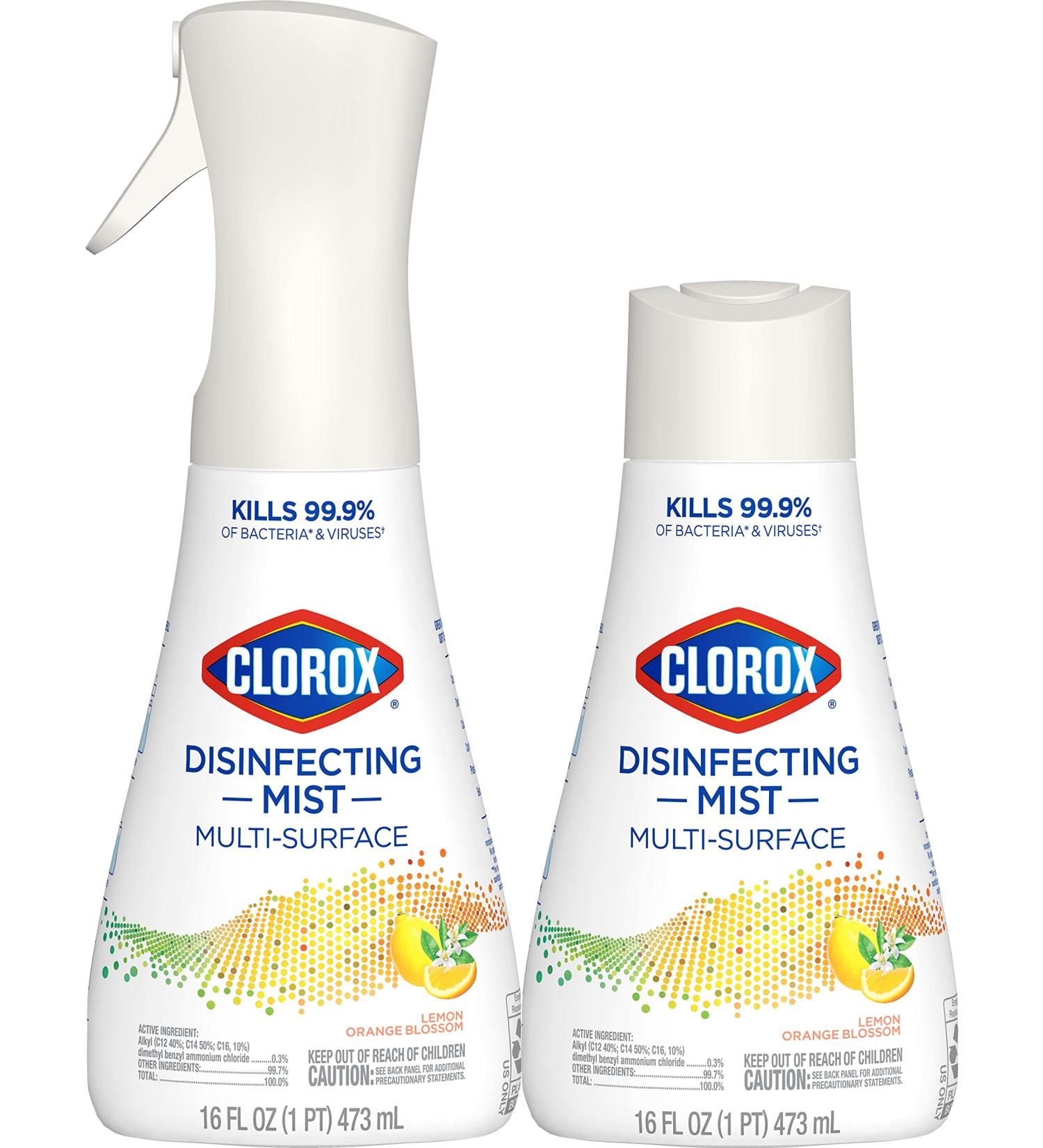 Clorox Disinfecting Mist Lemon & Orange Blossom Starter Kit - 1 Spray Bottle, 1 Refill - 16 Fl Oz (Pack of 2) - Buy Online on GoSupps.com