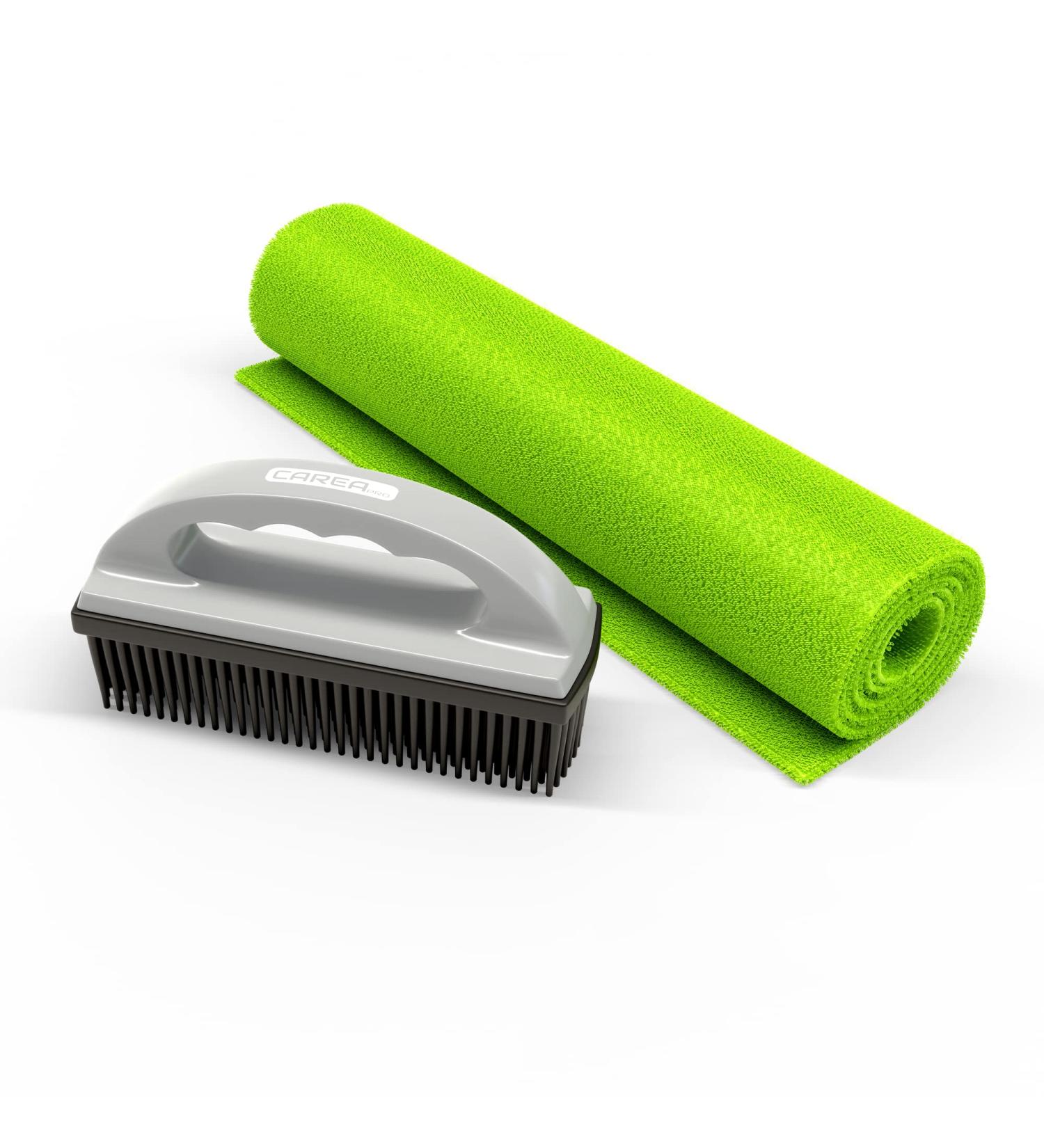 CAREAPRO Rubber Brush & Cleaning Cloth Set - Efficient Dog Hair Remover for Cars & Home Upholstery - Buy Online on GoSupps.com
