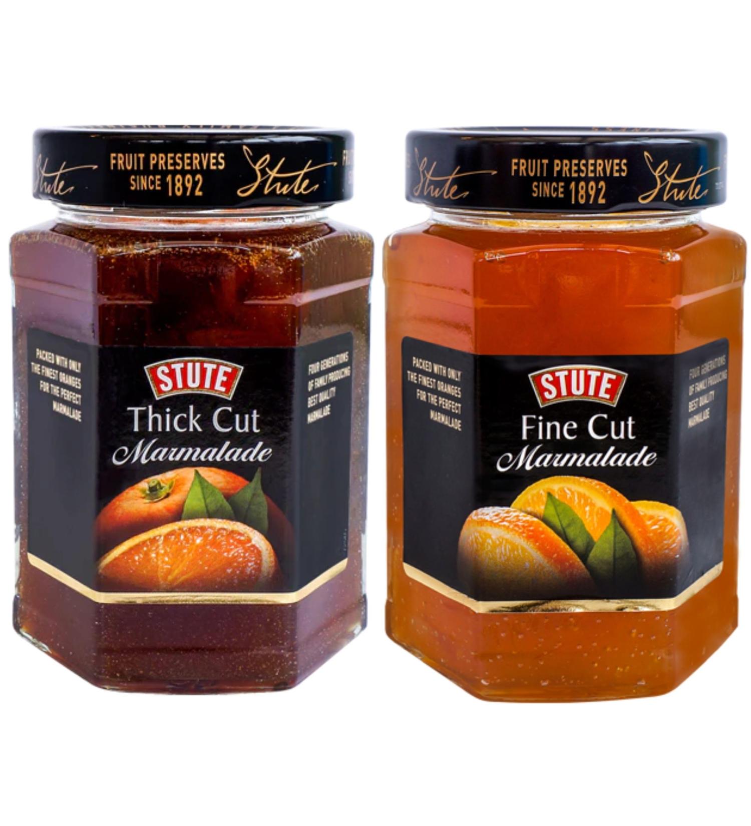 Stute Fruit Marmalade Duo - 2 Jars x 340g - Fine Cut and Thick Cut Varieties - Breakfast Spread Assortment - Pure Fruit Flavours - Buy Online on GoSupps.com