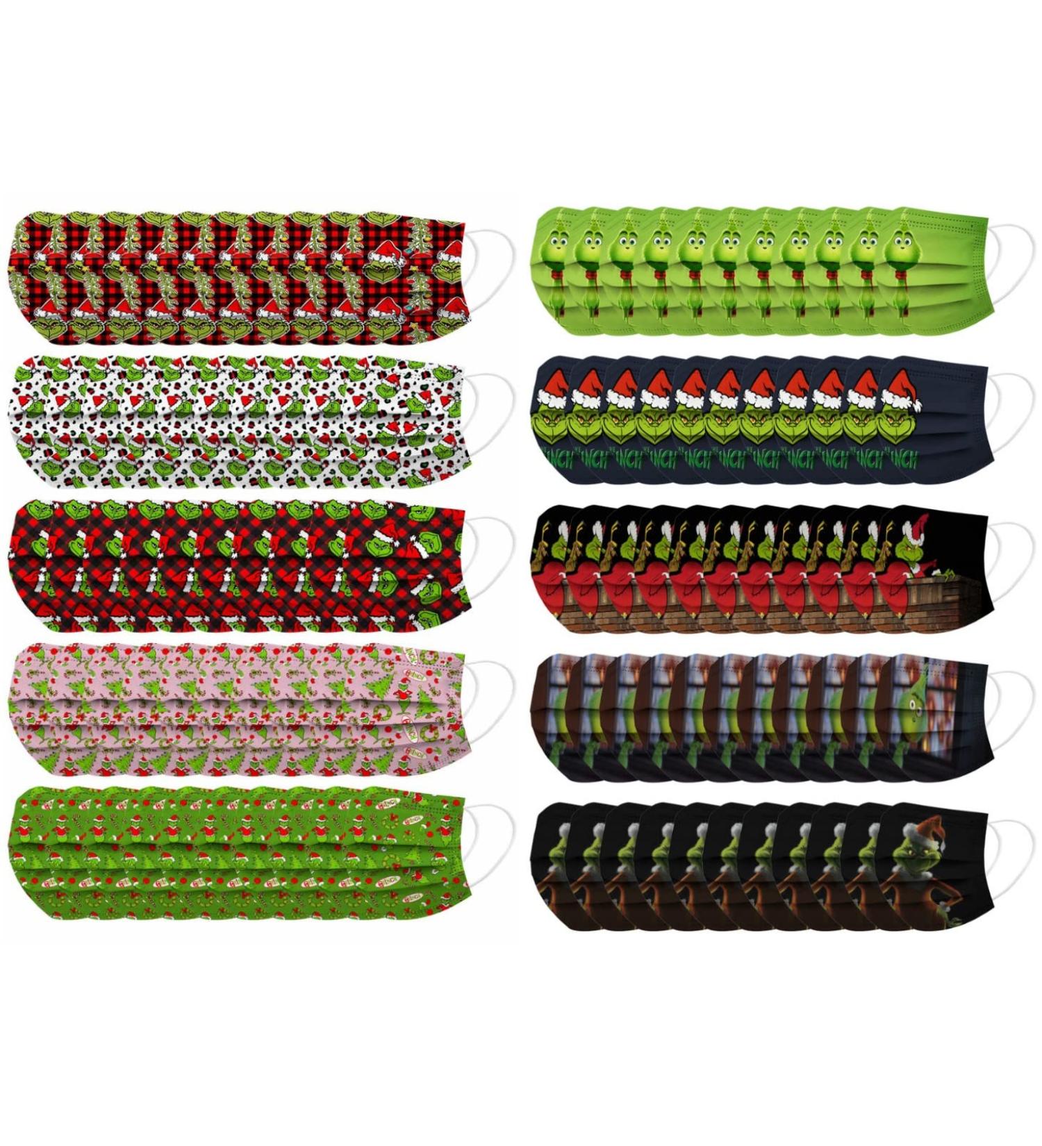 100Pcs Kids Grinch Disposable Face_Mask - Christmas Childrens Face_Mask Assorted Colors Design Boys Girls 3-Ply Face_Covering (Grinch H) - Buy Online on GoSupps.com
