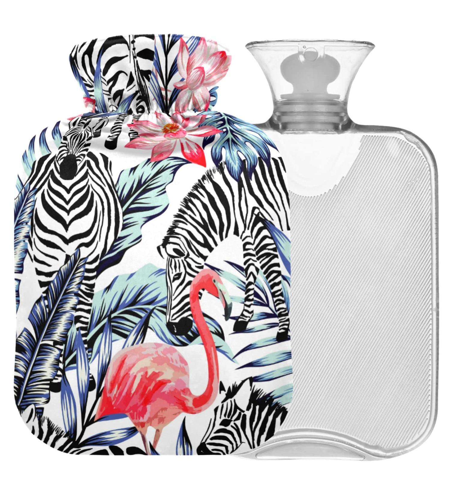 NAANLE 1L Hot Water Bottle with Palm Leaf Zebra Flamingo Cover - Pain Relief & Heat Therapy for Menstrual Cramps Hand & Feet - Buy Online on GoSupps.com