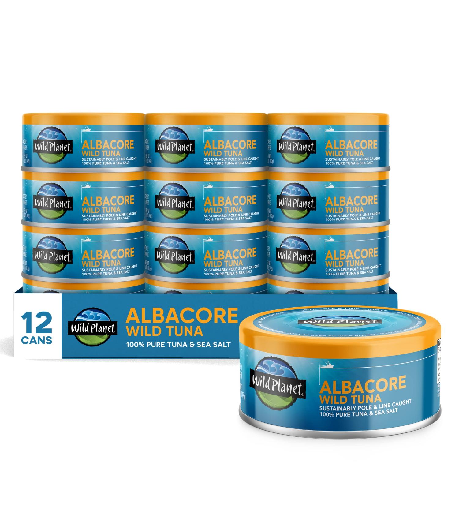 Wild Planet Albacore Tuna in Sea Salt - Sustainably Caught, Non-GMO, Kosher, 12 Pack (5oz Each) - Buy Online on GoSupps.com