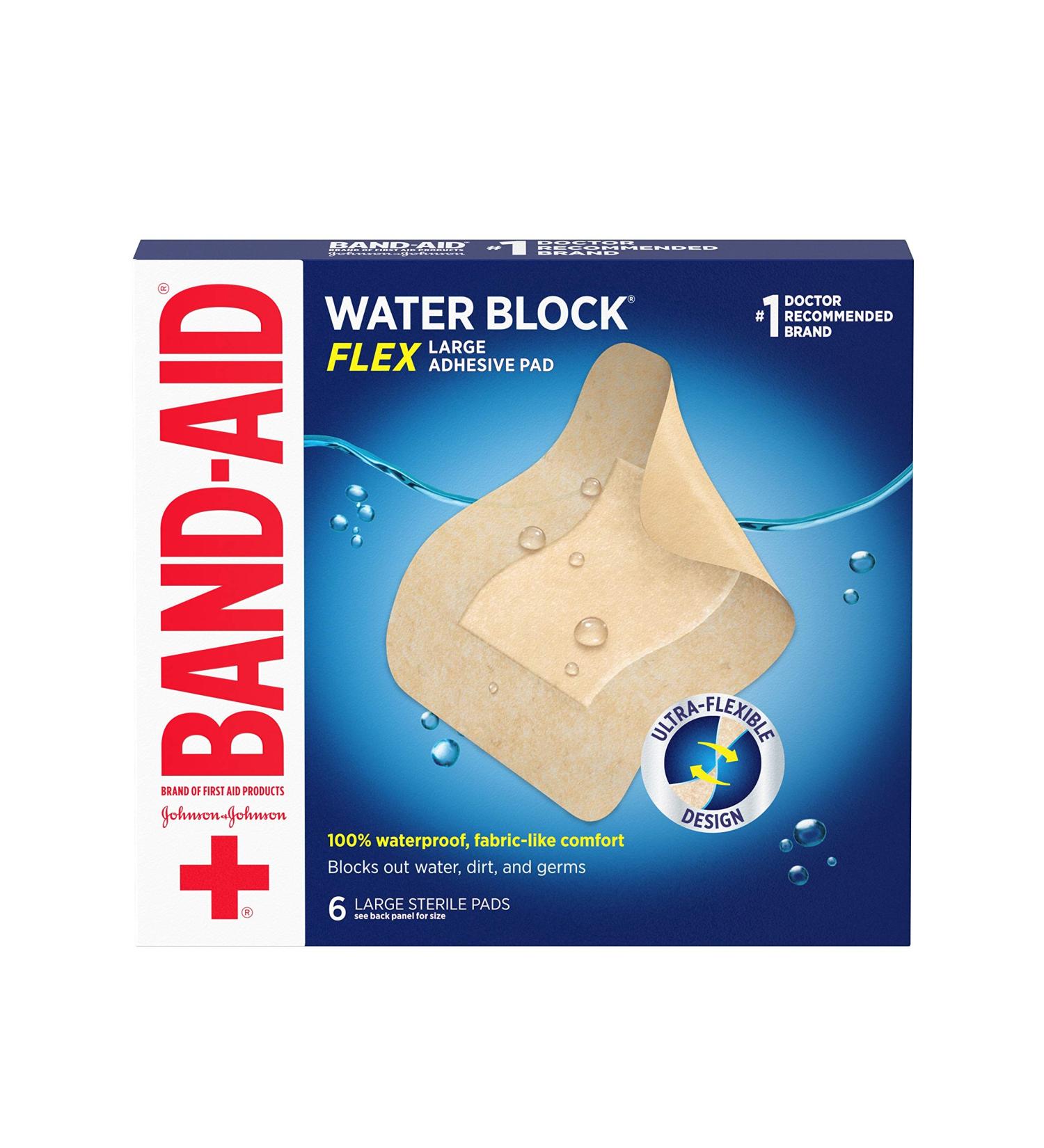 Band-Aid Water Block Flex Large Adhesive Pads - 100% Waterproof Bandages for Wound Care - 6 ct Large (Pack of 6) - Buy Online on GoSupps.com