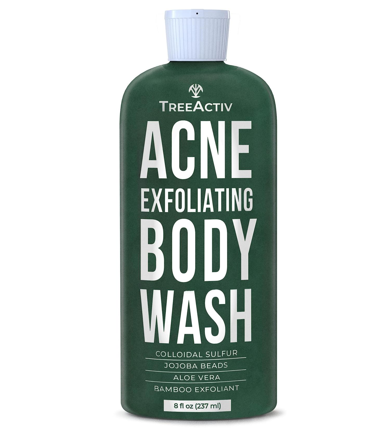 TreeActiv Acne Exfoliating Body Wash - 8oz Foam Cleanser for All Skin Types | Sulfur Aloe Vera & Jojoba Beads - Buy Online on GoSupps.com