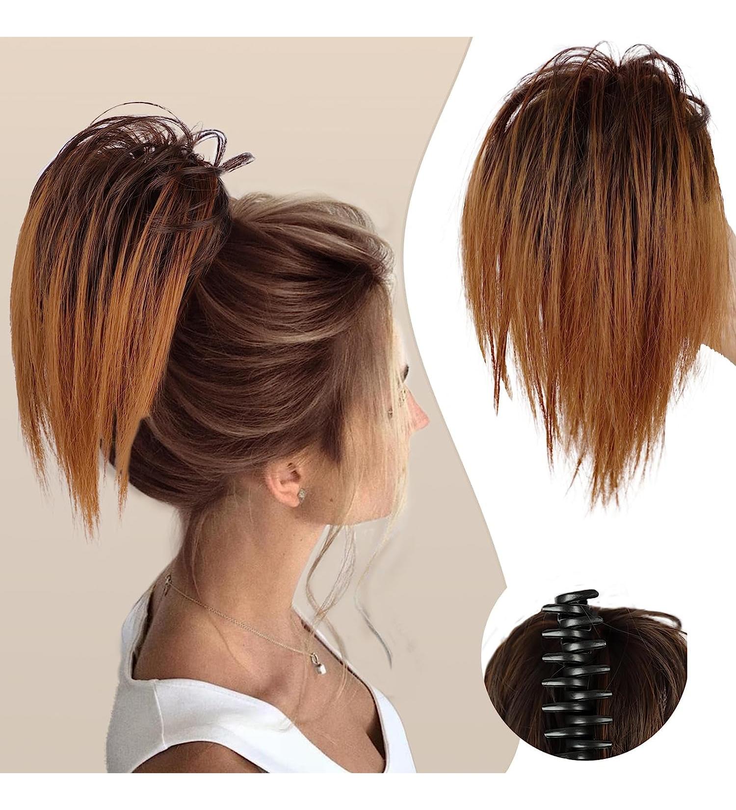 Colorfulpanda 26cm ponytail with bracket smooth brief clip in claw hair tongue hair part ponytail natural art hair hair hair extension messy dutt auburn for women girls ginger