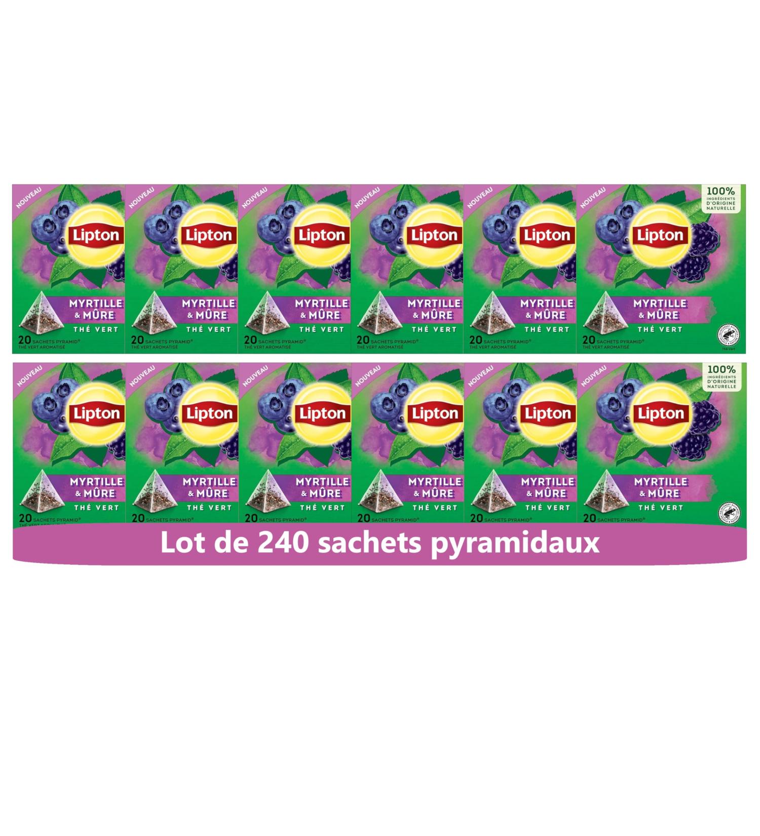 Lipton Th Vert Aromatis Infusion Froid ou Chaud Go t Myrtille & Mure Bien Etre Ingr dients d'Origine 100% Naturelle 240 Sachets Pyramid - Buy Online on GoSupps.com