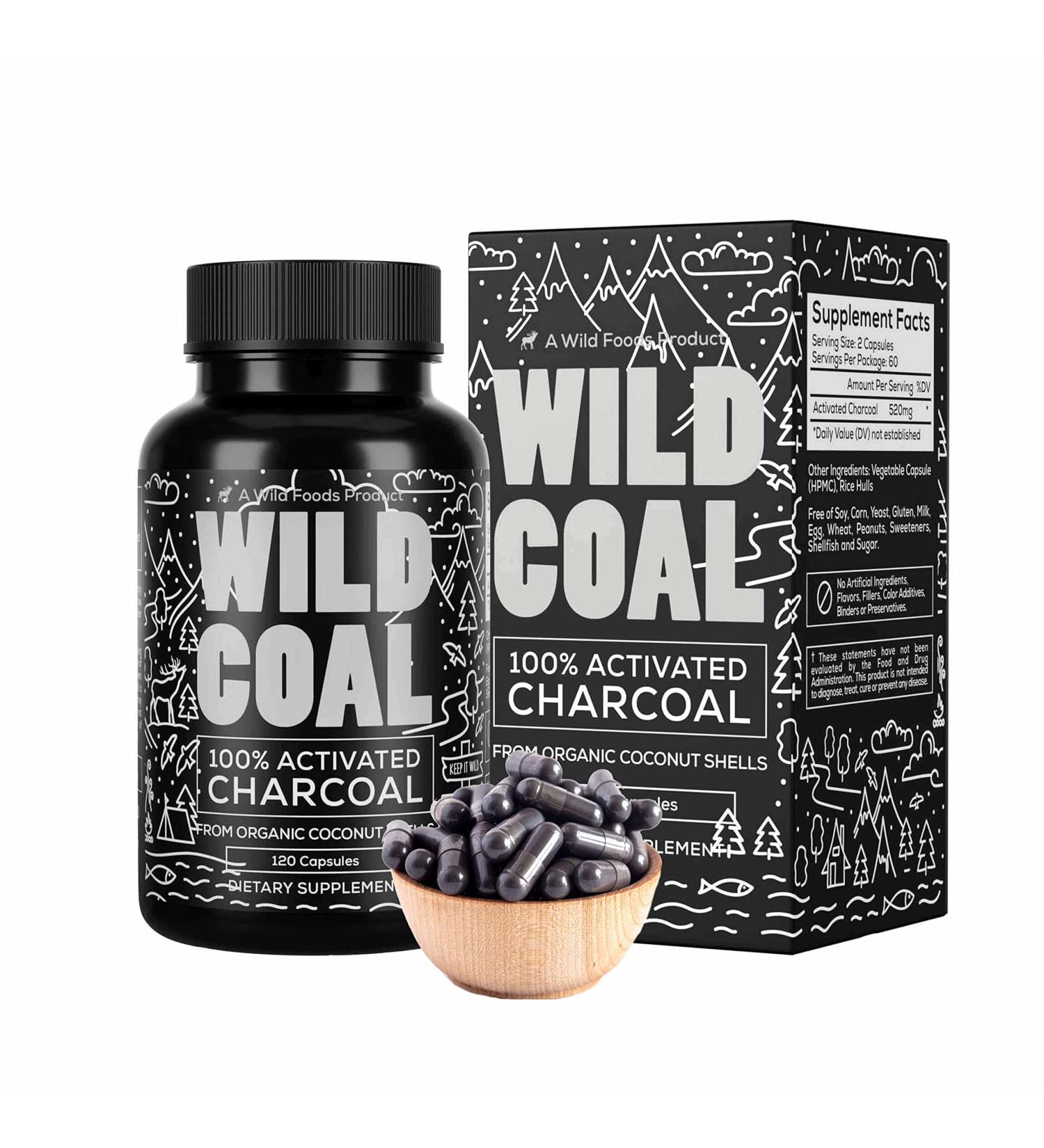 Organic Coconut Shell Activated Charcoal Capsules for Digestion & Gas Relief - Hangover & Bloat Aid - 120 Non-GMO Capsules - Lab Tested USA Made - Buy Online on GoSupps.com
