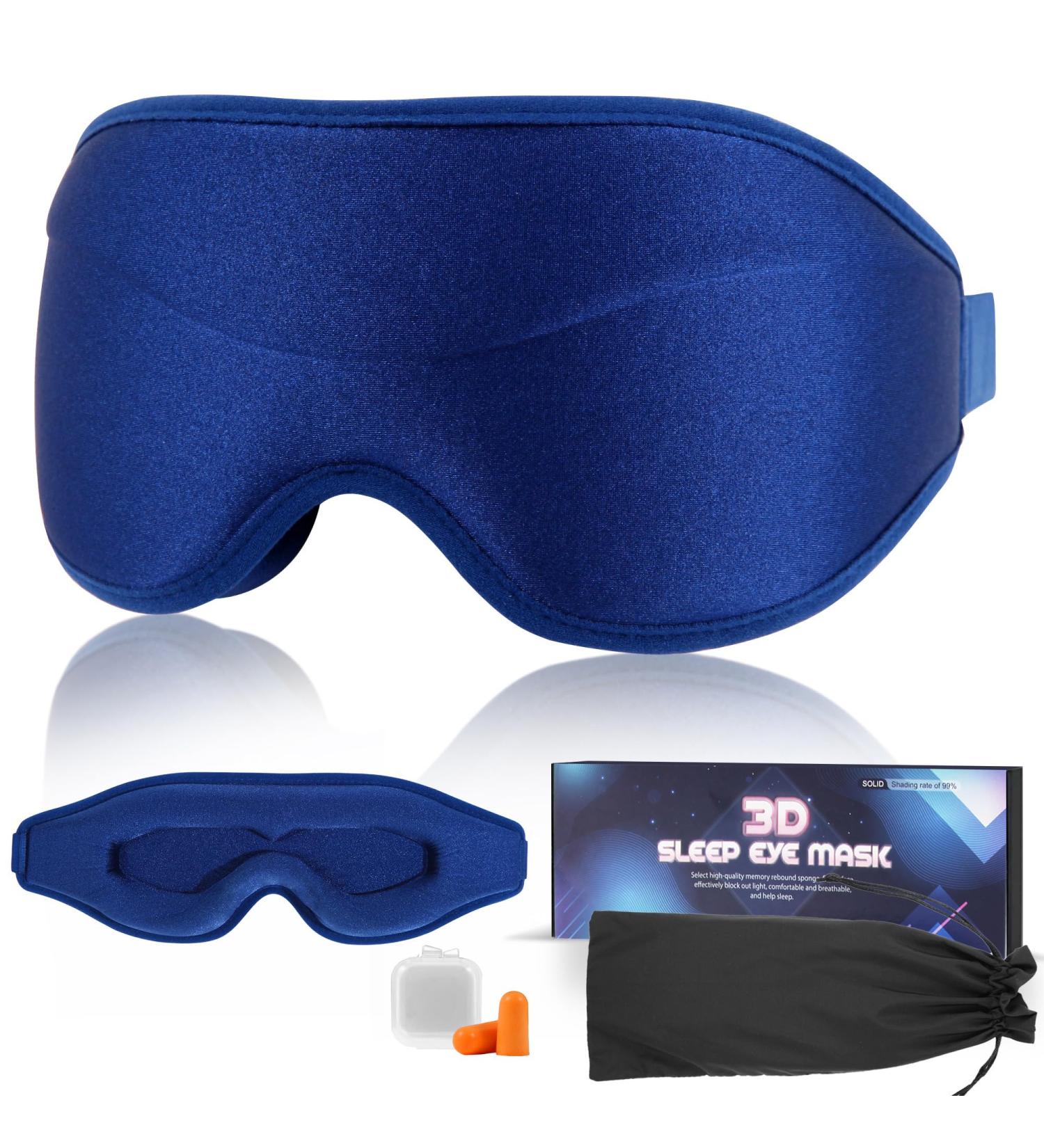 Premium Sleep Mask for Men & Women - Adjustable Eye Mask for Pressure Relief Deep Sleep & Travel - Lightweight with Earplugs - Blue - Buy Online on GoSupps.com