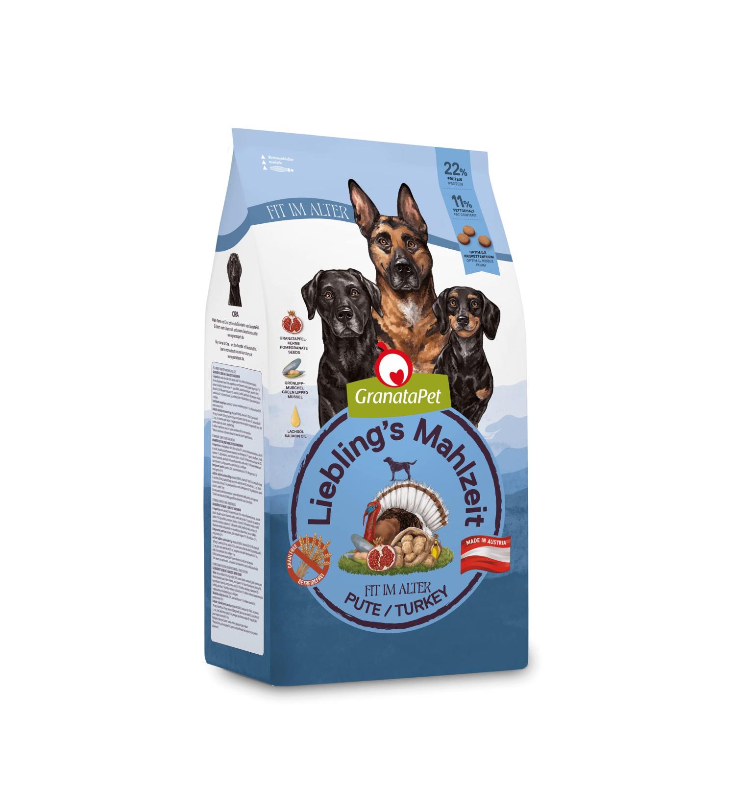 Granatapet Liebling's Meal Turkey - Grain-Free Sugar-Free Dry Dog Food for Seniors (4 x 1.8 kg) | Healthy Nutrition for Aging Dogs - Buy Online on GoSupps.com