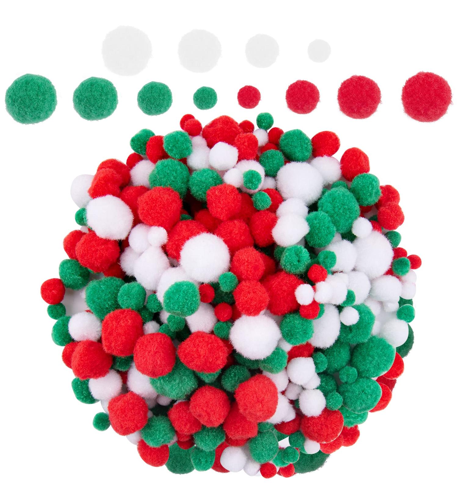 BQTQ 1200 Pieces Christmas Pom Pom Craft Balls for Craft Making and Decorations - White, Green, Red (3 Sizes) - Buy Online on GoSupps.com