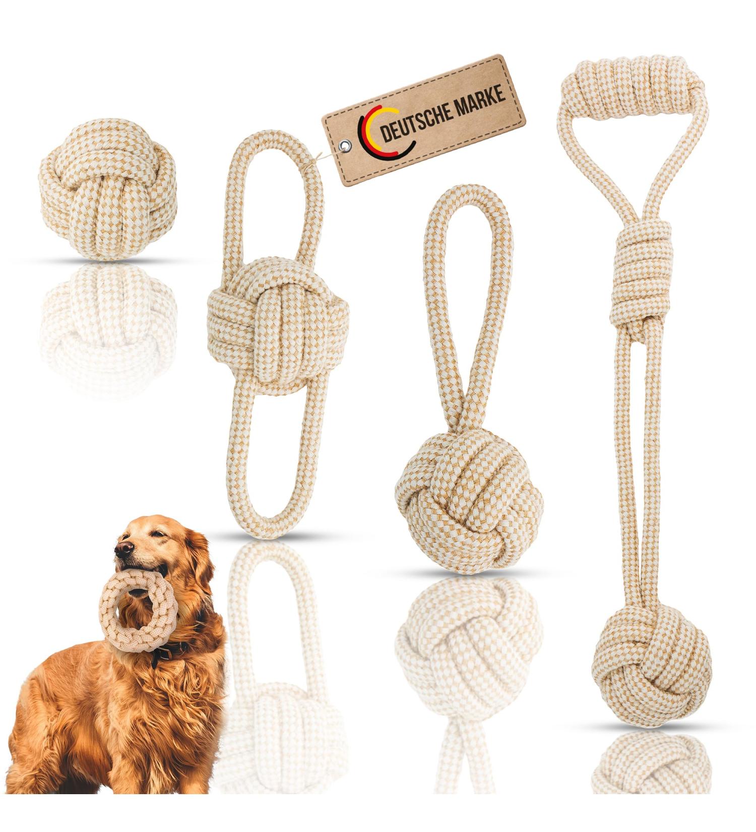 PetaTaurus Premium Dog Toys for Big Dogs | 4 Set Rope Dog Ball - Durable Cotton & Hemp Toys for Medium to Large Dogs & Active Puppies - Buy Online on GoSupps.com