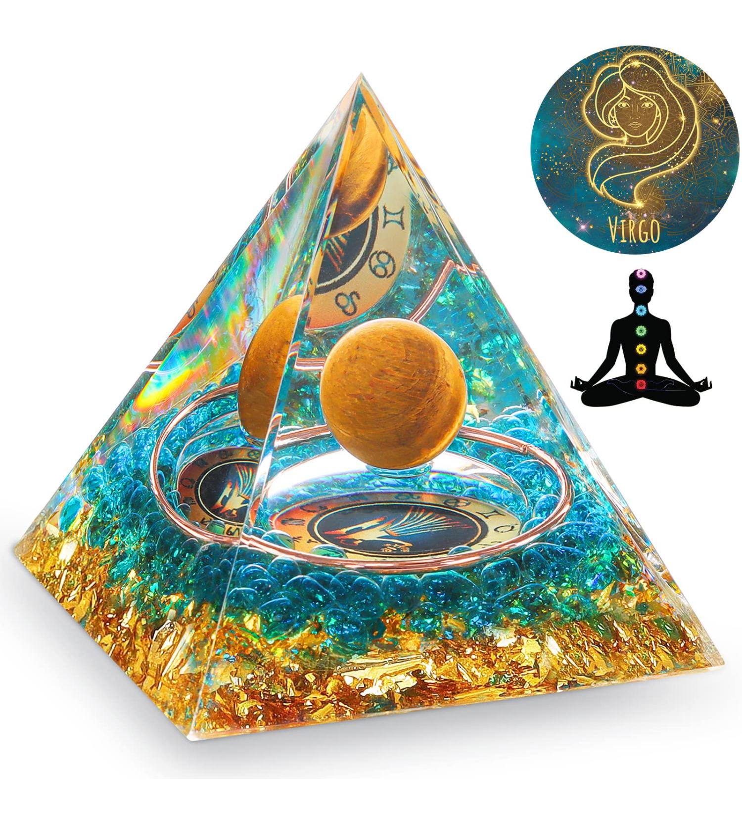 HuiJuKeJi Healing Crystals Virgo Orgonit Pyramid Constellation Gifts - 12 Companion Birthstone & Tiger Eye Stone Crystal Pyramid for Astrology Energy Healing Reiki Chakra Stone 6cm -Virgo - Buy Online on GoSupps.com