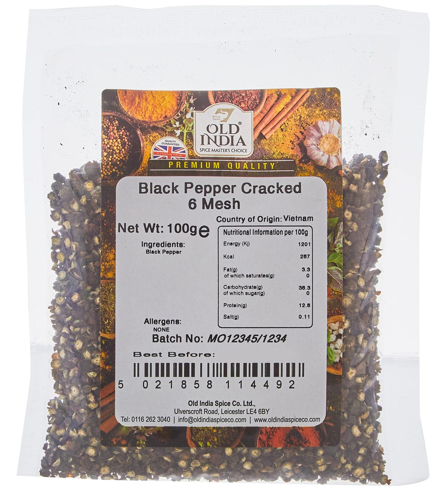 Old India Black Pepper Cracked 6 Mesh 100g - Premium Quality Spice - Buy Online on GoSupps.com