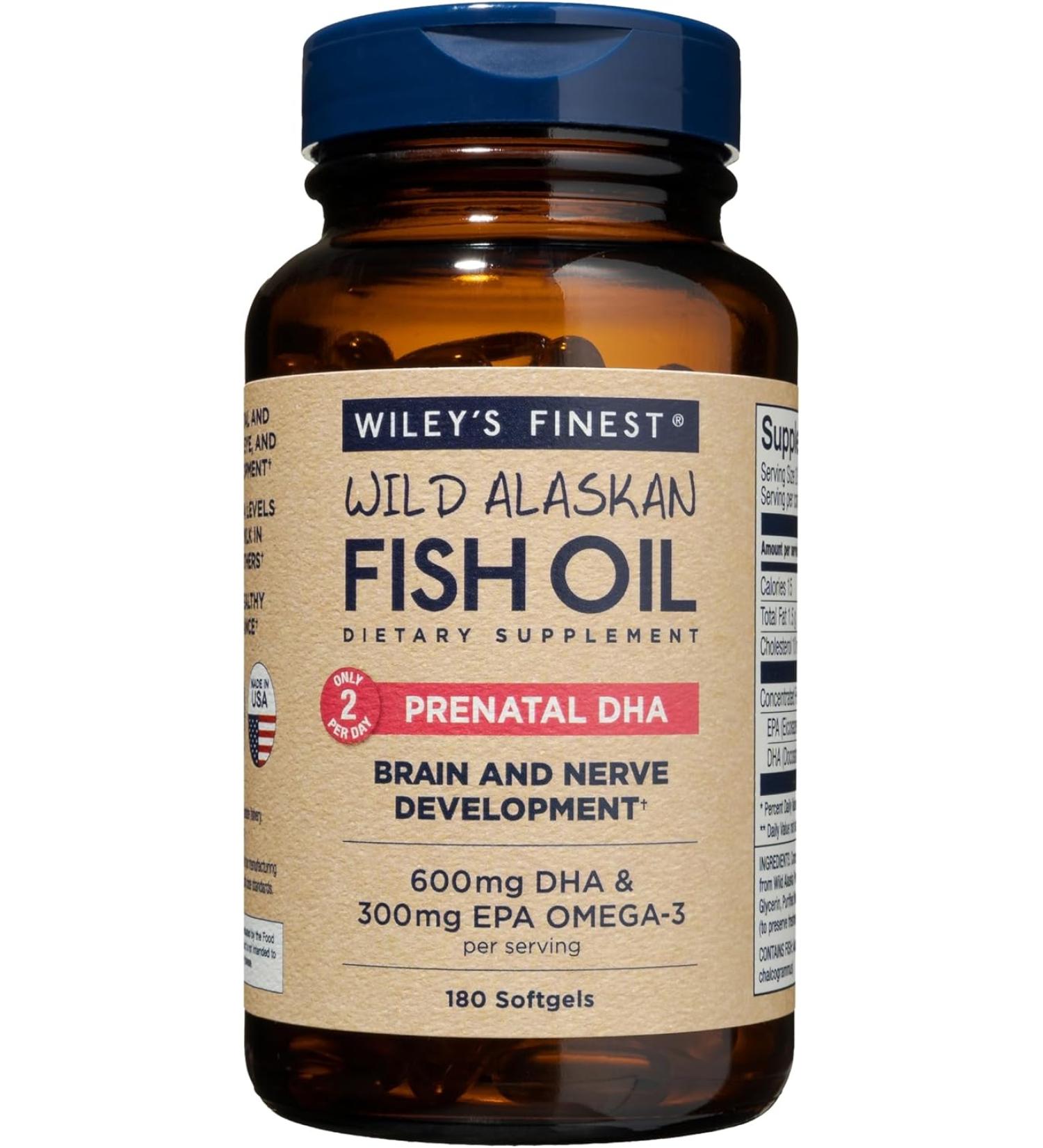 Buy Wiley's Finest Wild Alaskan Fish Oil Prenatal DHA 600mg - 180 Softgels for Optimal Fetal Health - Buy Online on GoSupps.com