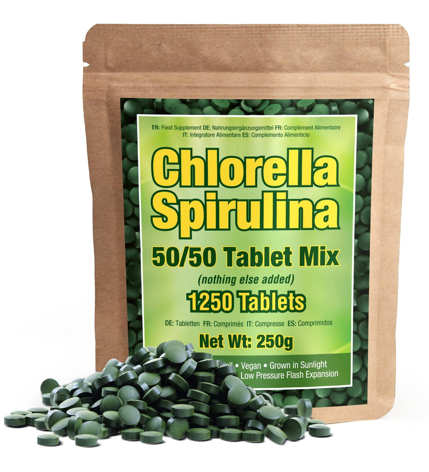 Good Natured Premium Chlorella Spirulina Tablets - 4 Months Supply | Non-GMO Vegan Organic Capsules | High Protein with Iron, Zinc, Chlorophyll | Alkalizing | 1250 Count - Buy Online on GoSupps.com