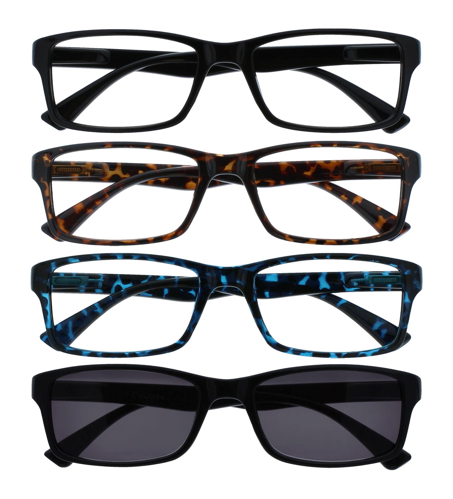 Buy 4-Pack Reading Glasses - Stylish Black Brown & Blue Readers with Black Sun Reader +3.00 Diopters for Men & Women - Buy Online on GoSupps.com