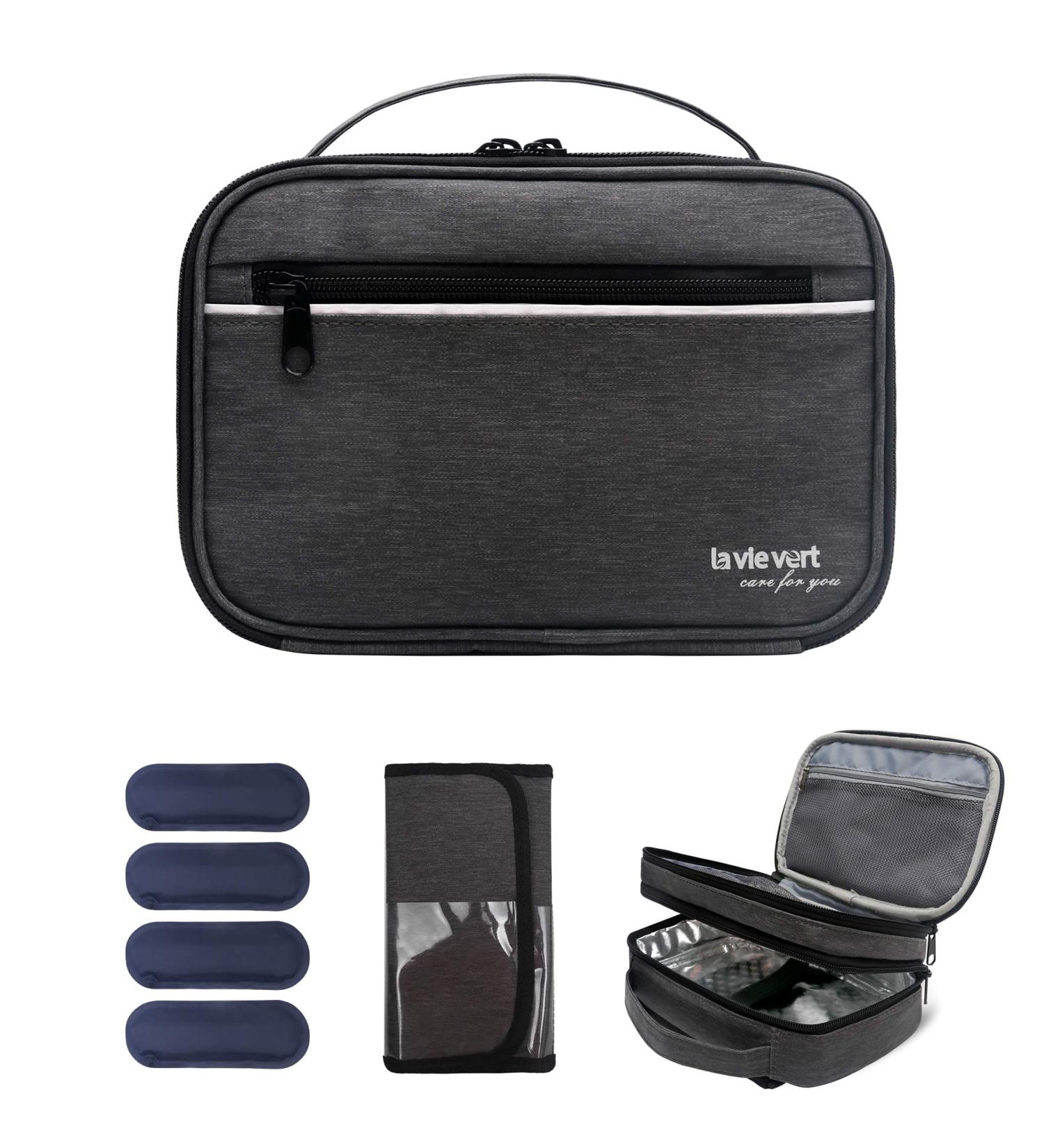 LAVIEVERT Diabetes Travel Carry Bag Insulin Cooler Case Diabetic Medication Cooler Diabetic Care Organizer with a Shoulder Strap and 4 Ice Packs - Dark Gray - Buy Online on GoSupps.com