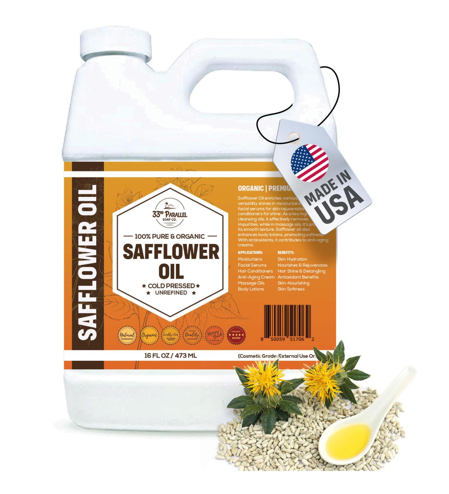 ORGANIC SAFFLOWER OIL (16 oz) Premium Cold Pressed Unrefined High Oleic 100% Pure Safflower Oil for Skin Face Hair Soap Making | Carrier for Essential Oils | Available in Bulk | 16 FL OZ - Buy Online on GoSupps.com