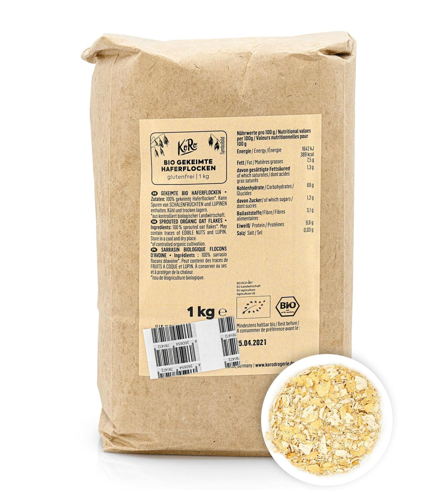 KoRo Organic Sprouted Oat Flakes 1 kg - Raw Germinated Superfood - Buy Online on GoSupps.com