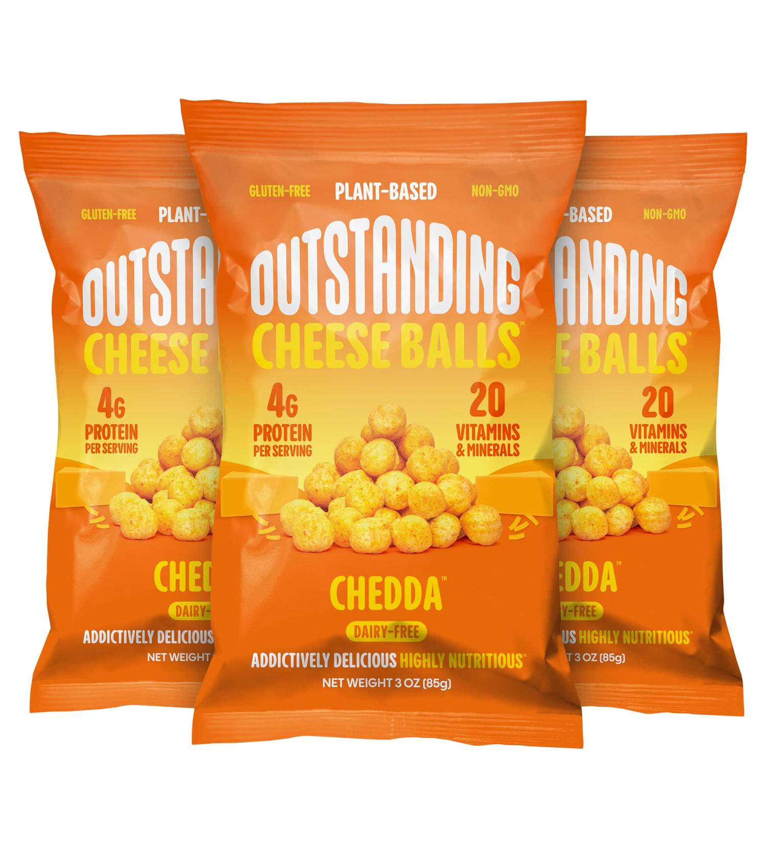 Outstanding Foods Vegan Cheese Balls - Plant Based Dairy Free Gluten Free Low Carb Kosher Snacks - 3oz 3 Pack, Chedda Flavor - Source of 20 Essential Vitamins and Minerals - Buy Online on GoSupps.com
