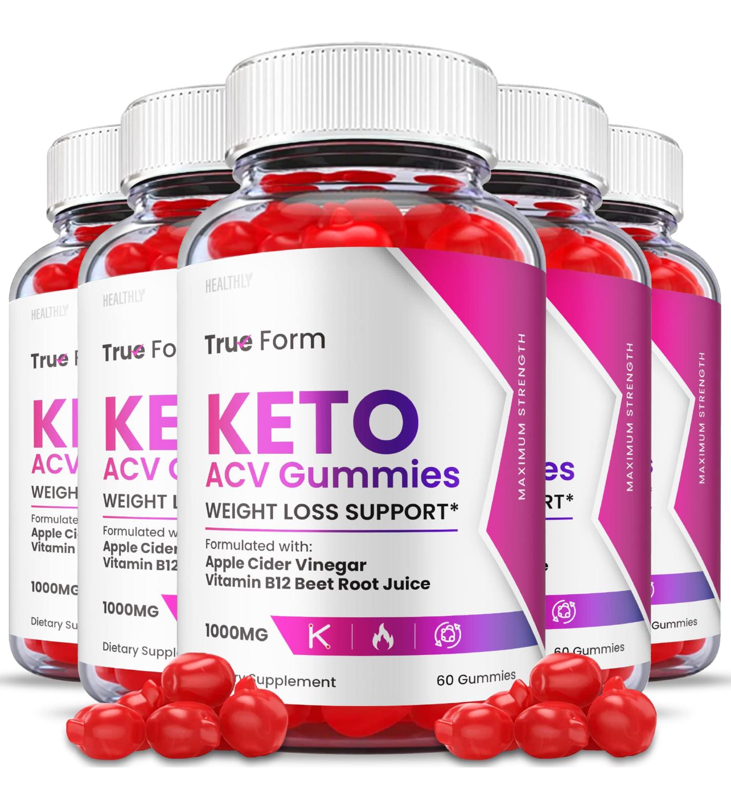 True Form Keto Gummies (5 Pack) with ACV & Vitamin B12 - Vegan Formula for Weight Management - Beet Root Juice Infused - 300 Gummies - Buy Online on GoSupps.com