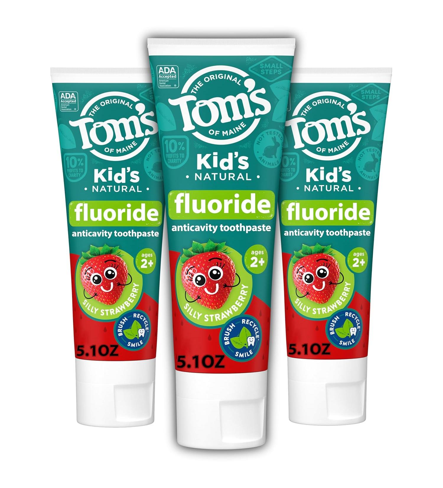 Tom's of Maine Natural Kids' Fluoride Toothpaste Silly Strawberry 5.1 oz - 3-Pack (Original Formula) - Buy Online on GoSupps.com