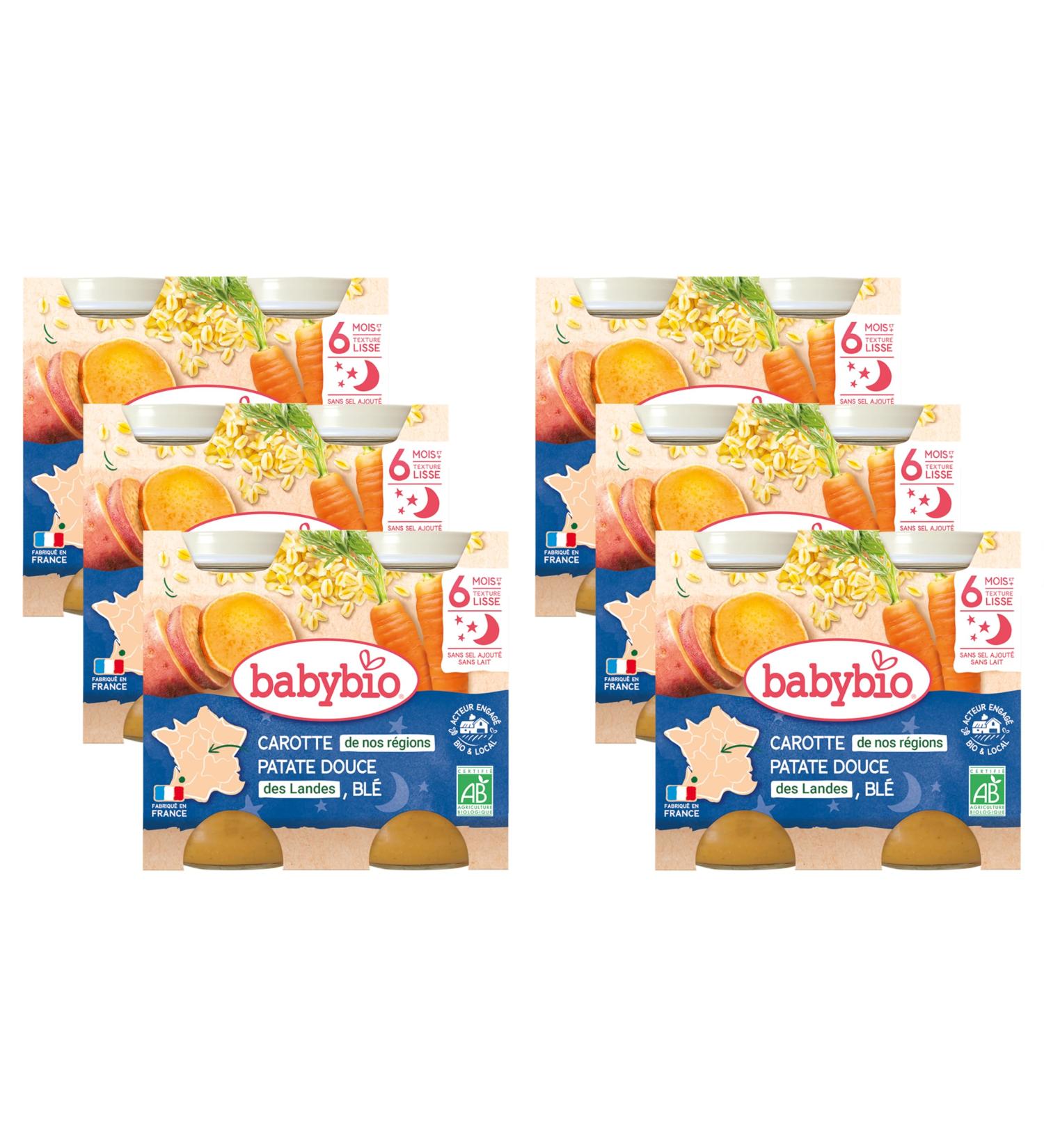 Babybio - Bonne Nuit - Petits Pots Carotte des Landes Patate Douce Bl 2x200g - PACK de 6 - 6 Mois - BIO - Buy Online on GoSupps.com