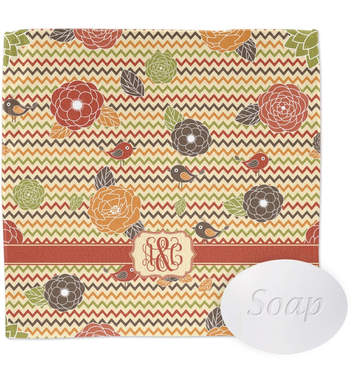 YouCustomizeIt Personalized Chevron & Fall Flowers Washcloth