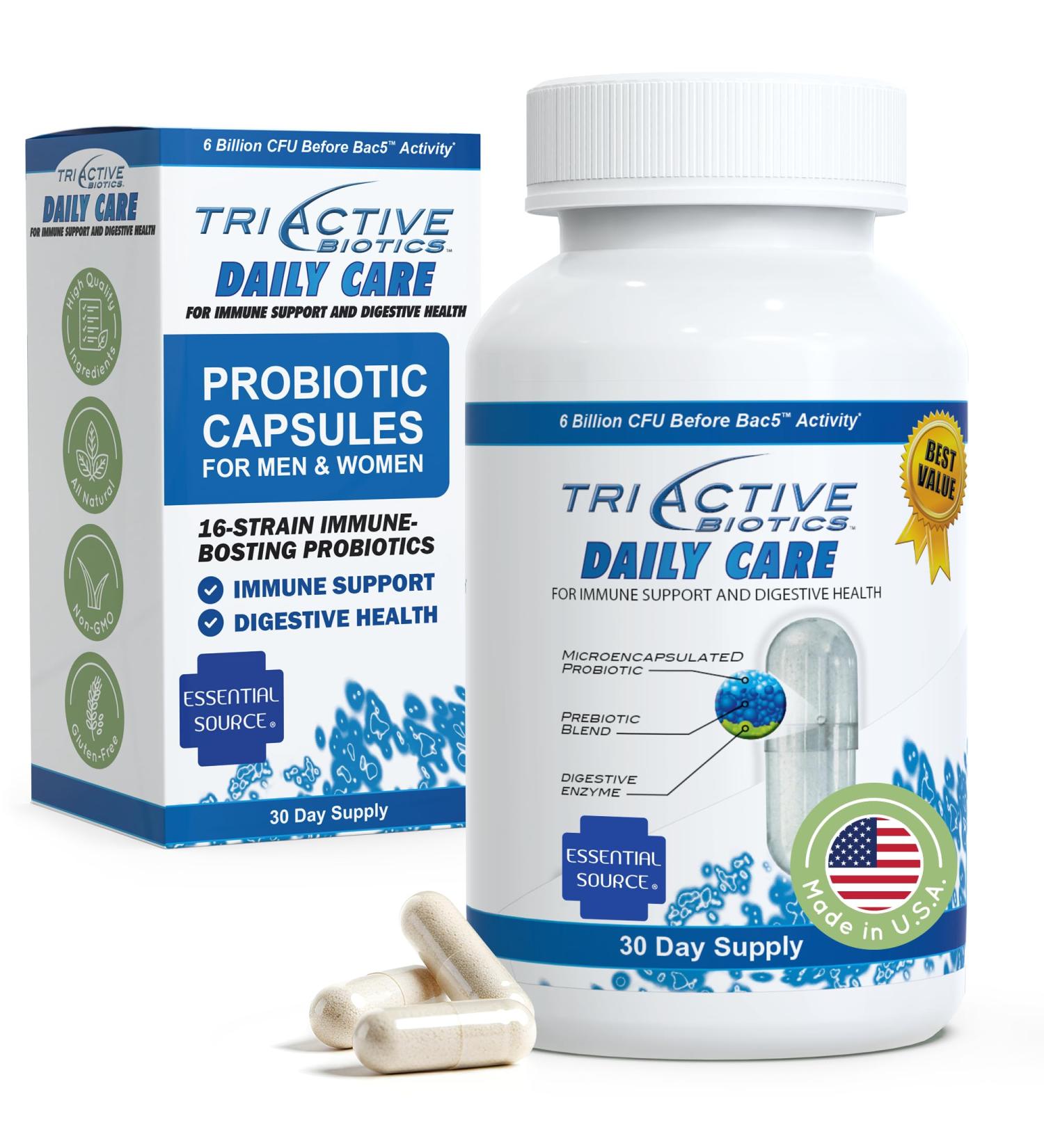 TriActive Biotics Daily Care - Probiotics for Women and Men Prebiotic Blend with 6 Billion CFU - Probiotics for Digestive Health - Support Gut Health Immune Defense - 30 Capsules 30 Count (Pack of 1) - Buy Online on GoSupps.com