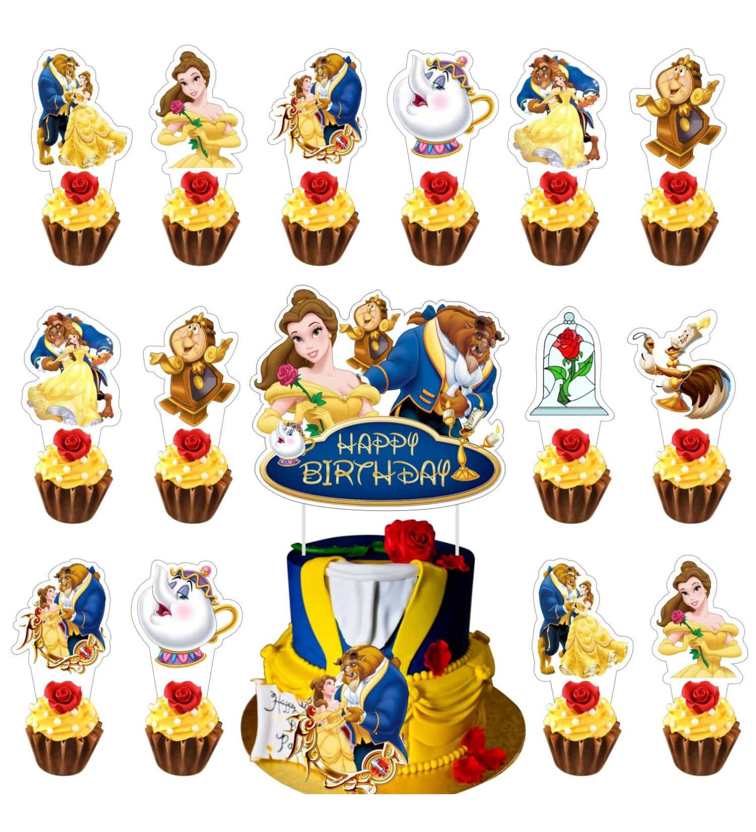 SKORDO 25pcs Beauty Party Decorations with 24pcs Beast Cupcake Toppers 1pcs Cake Topper for Belle Birthday Party Supplies - Buy Online on GoSupps.com