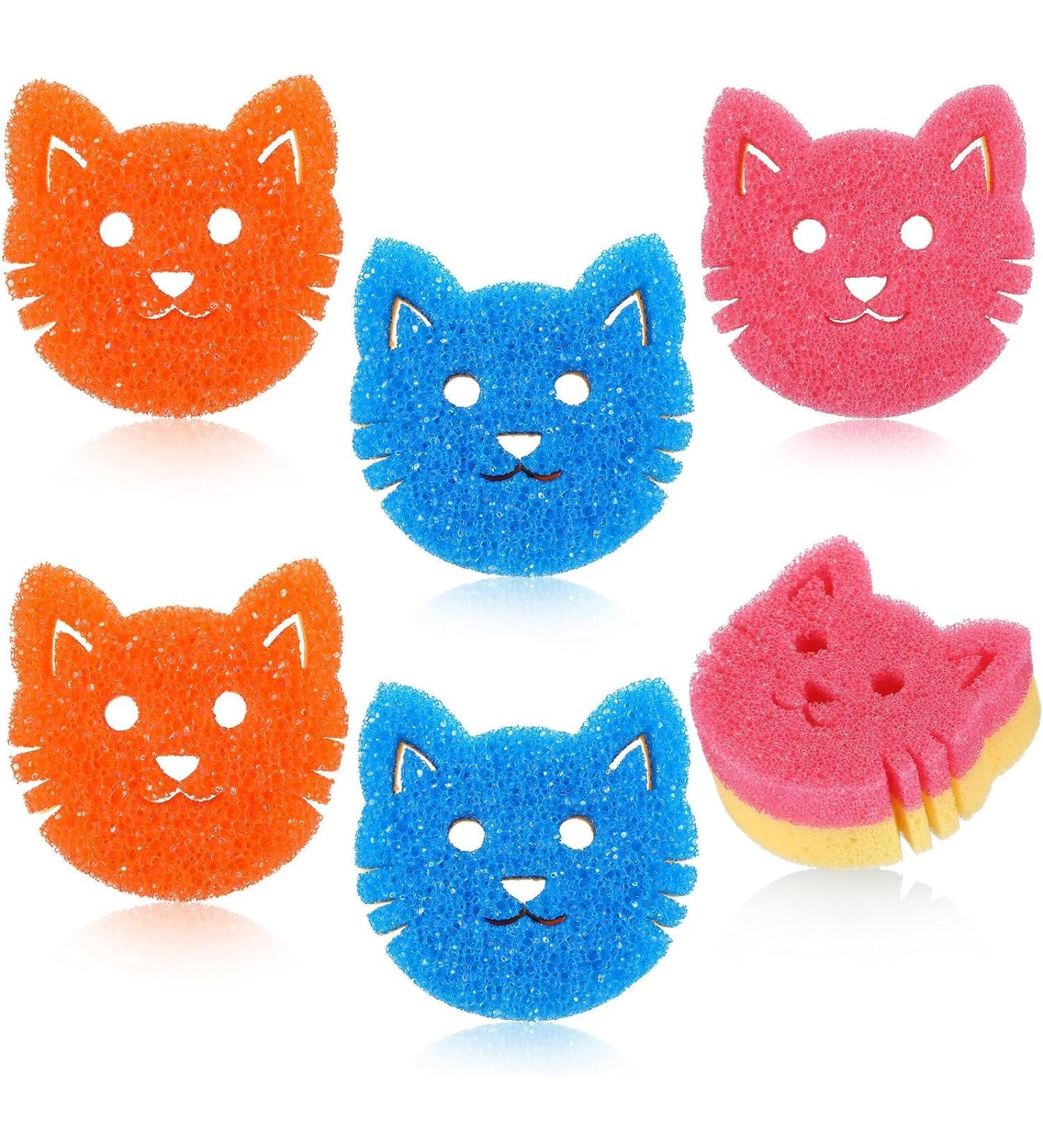 Kitchen Sponges 6 Pcs Cat Dual Sided Scrub Sponge Cleaning Sponges Cute Temperature Sensitive Dish Sponges for Washing Dishes Non Scratch Household Multi Use Sponges Scrubber for Kitchen 3 Colors - Buy Online on GoSupps.com