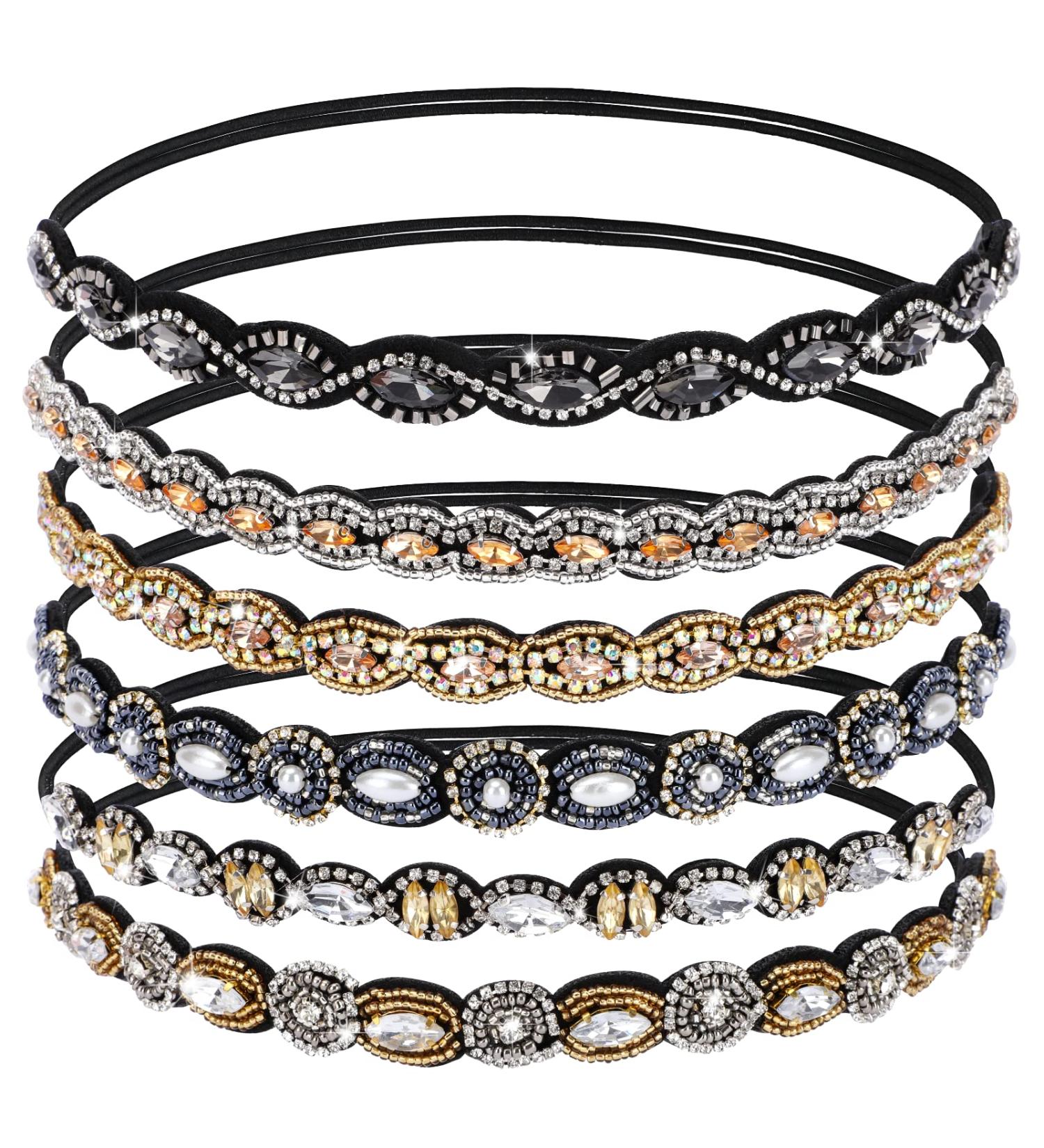6Pcs Rhinestone Elastic Headbands for Women - Handmade Crystal Beaded Hair Accessories - Buy Online on GoSupps.com