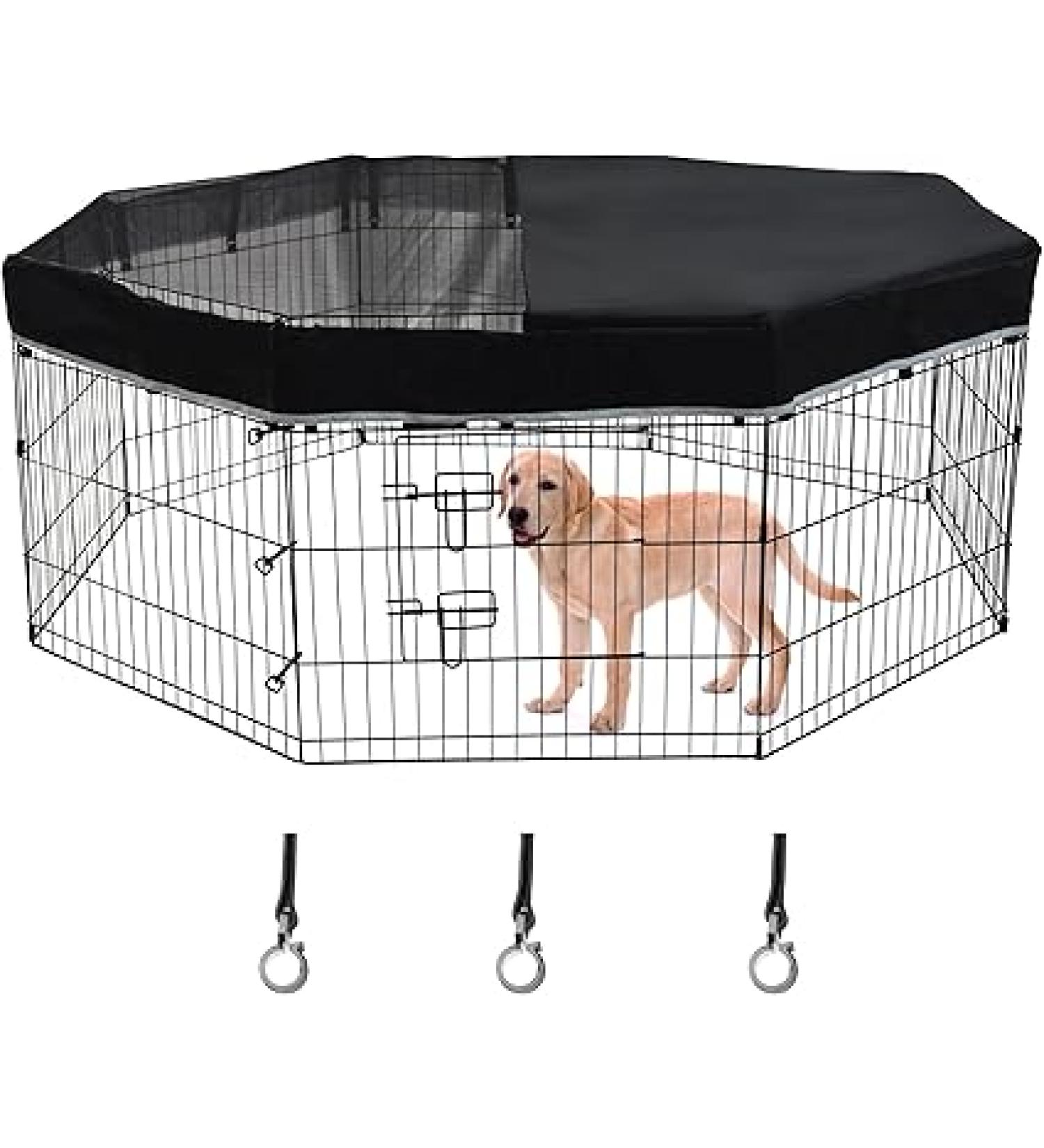 Zuisfau Dog Playpen Mesh Top Cover, Fits 24 Inch 8 Panels Regular Octagon Metal Exercise Pet Playpen, Black, Hooks Connections. - Buy Online on GoSupps.com
