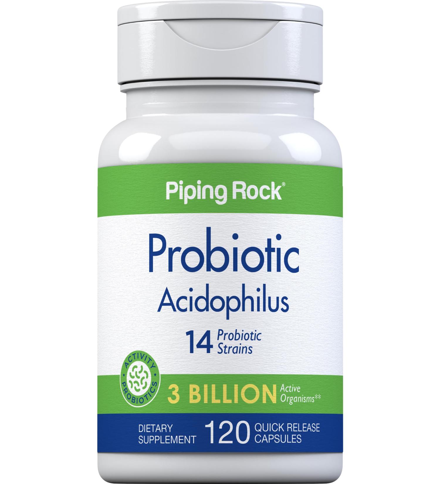 Piping Rock Probiotic Acidophilus Capsules for Women and Men | 3 Billion Live Cultures | 120 Pills | 14 Strains Supplement | Non-GMO Gluten Free - Buy Online on GoSupps.com