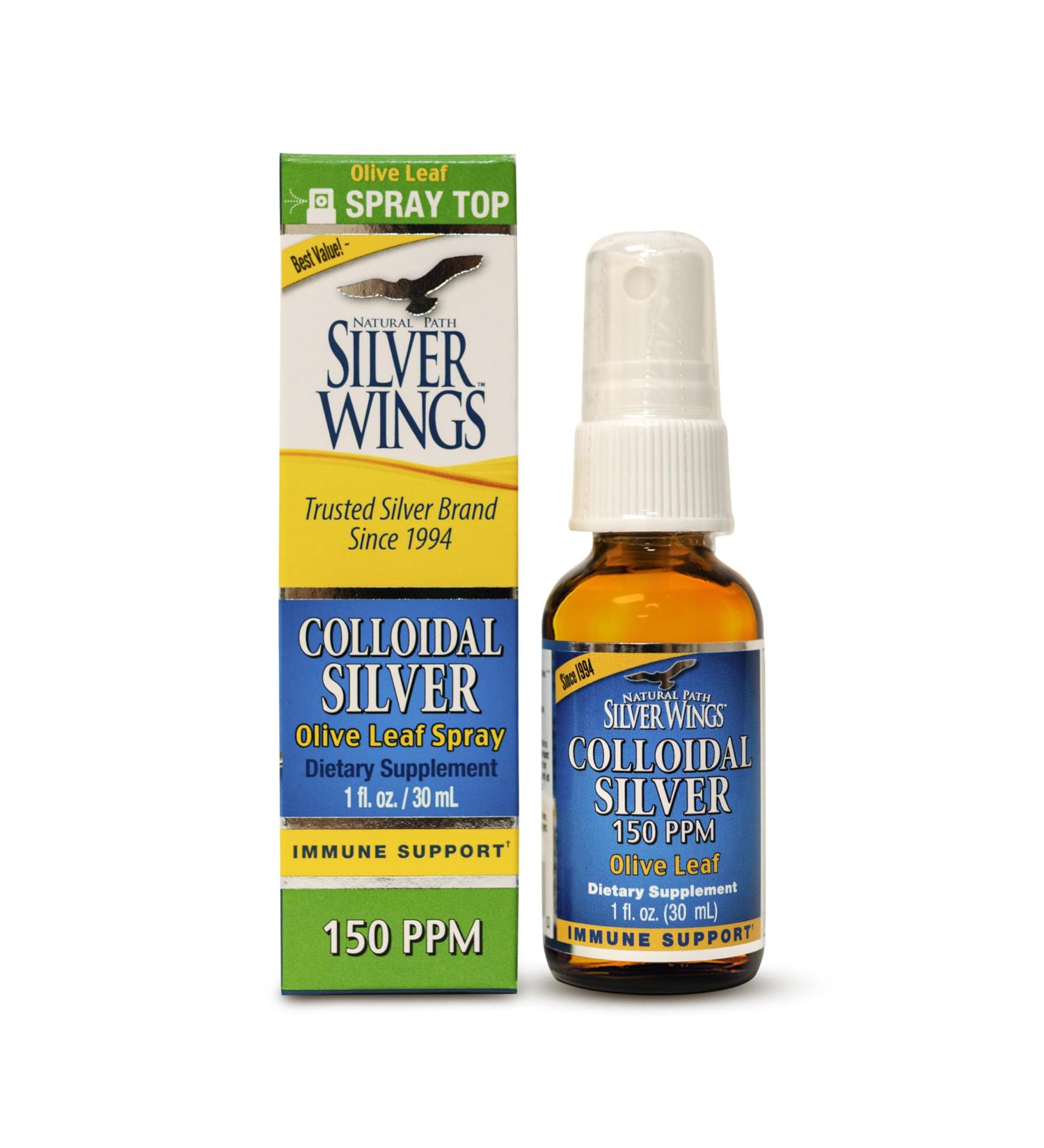 Natural Path Silver Wings Colloidal Silver 150ppm with Olive Leaf - Immune Support Supplement Spray 1oz - Ships Worldwide - Buy Online on GoSupps.com