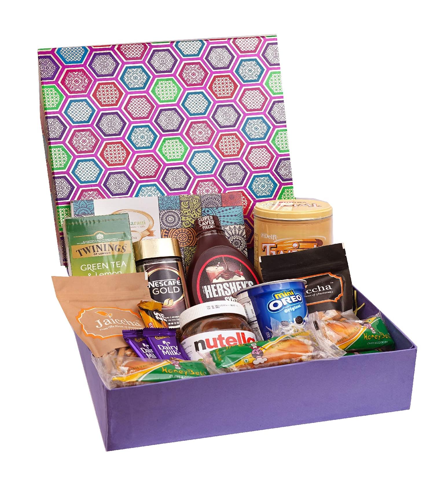 Jaiccha Ghasitaram Diwali Gifts Gourmet Big Hamper Box of 18 Goodies with Kaju Katlis - Buy Online on GoSupps.com