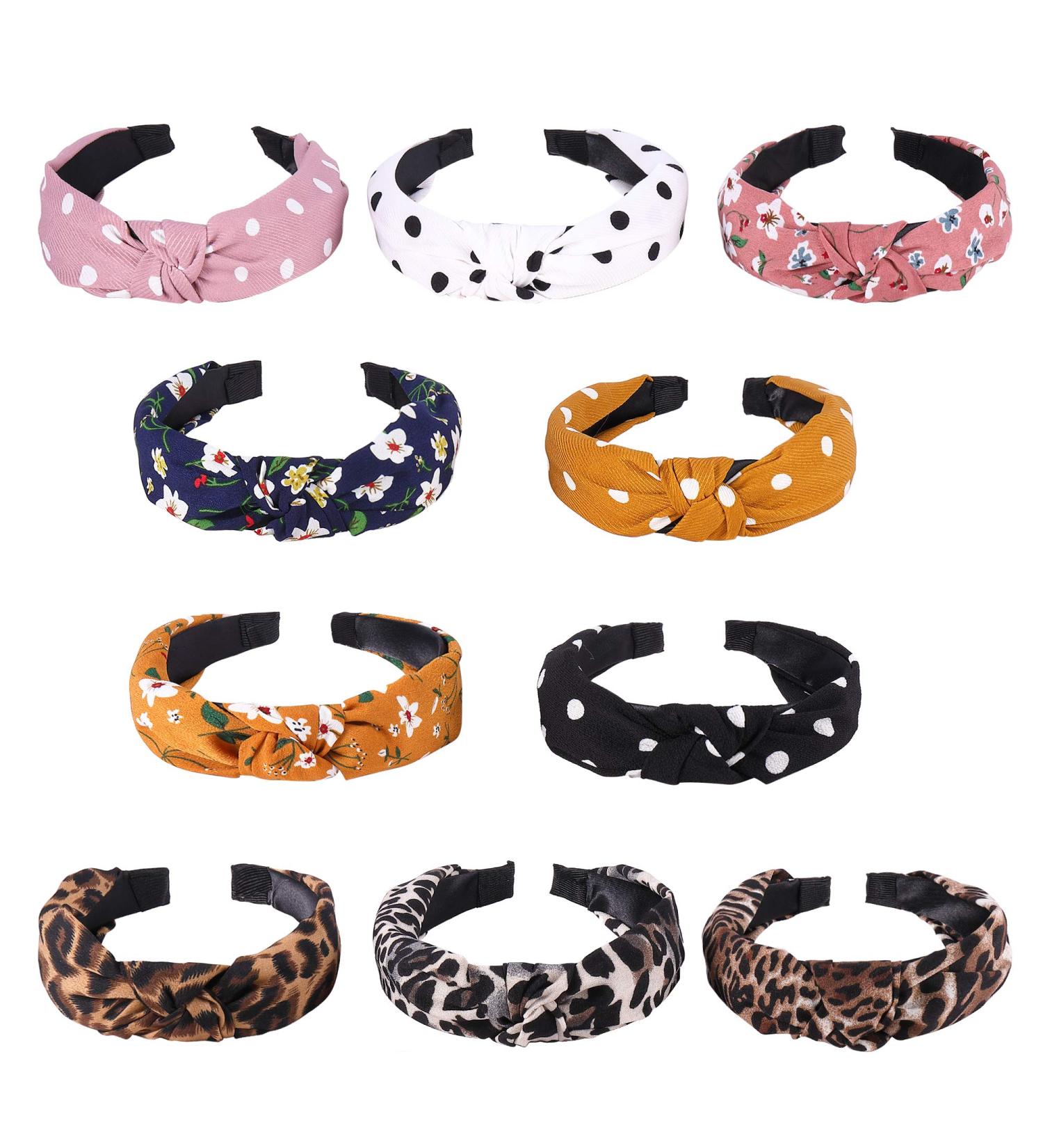 Leopard Print and Floral Knotted Headbands 10 Pack Set for Women and Girls - Fashion Hair Bands - Buy Online on GoSupps.com
