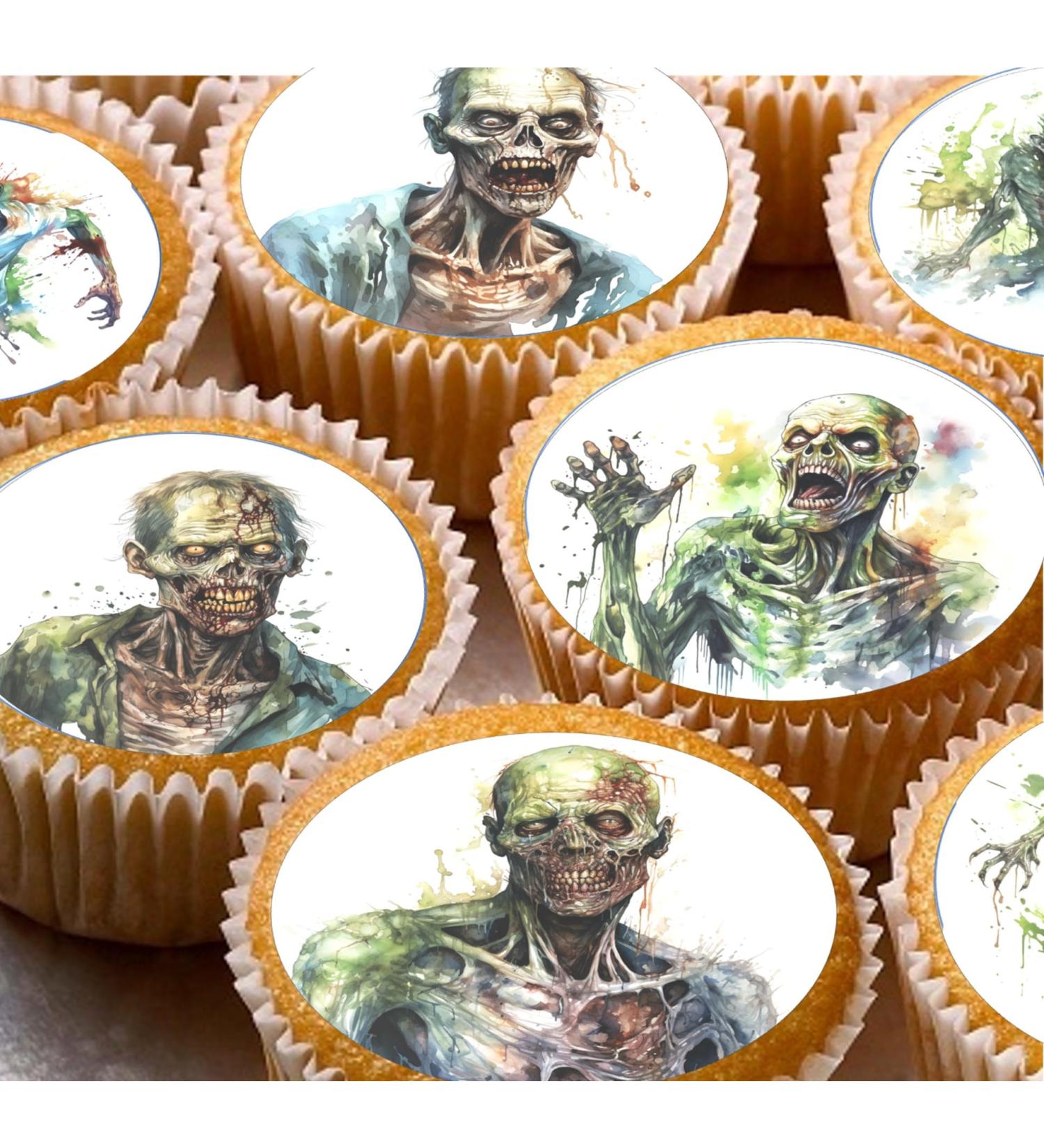 24 Zombie water colour edible Cupcake Cake Toppers Wafer Rice Paper precut decoration