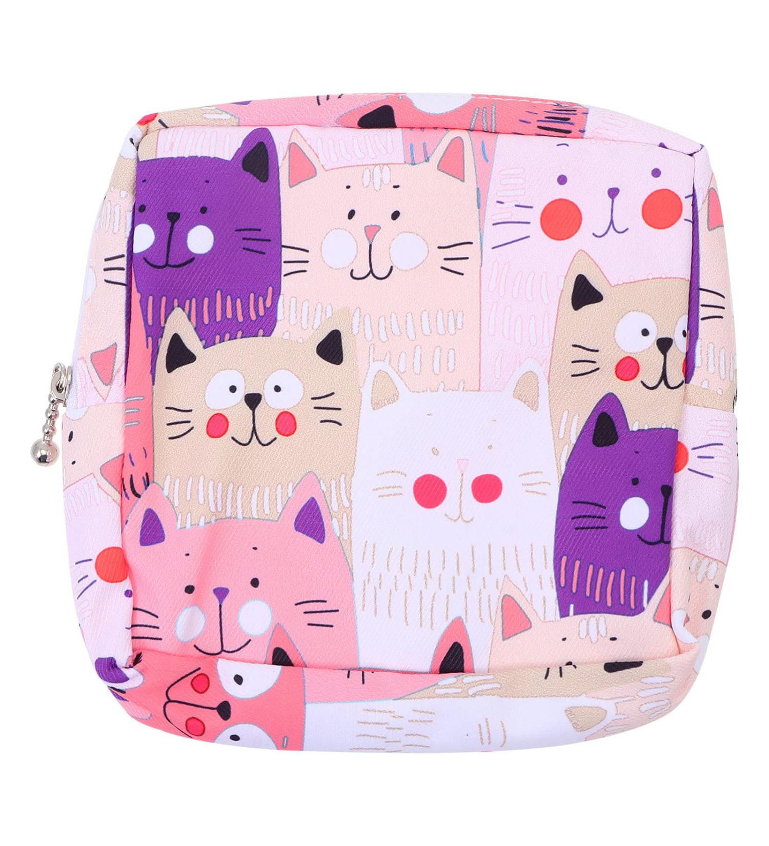 Cat Design Sanitary Napkin Storage Bag with Zipper - Multifunctional Holder for Teen Girls and Women (Assorted Color) - Buy Online on GoSupps.com