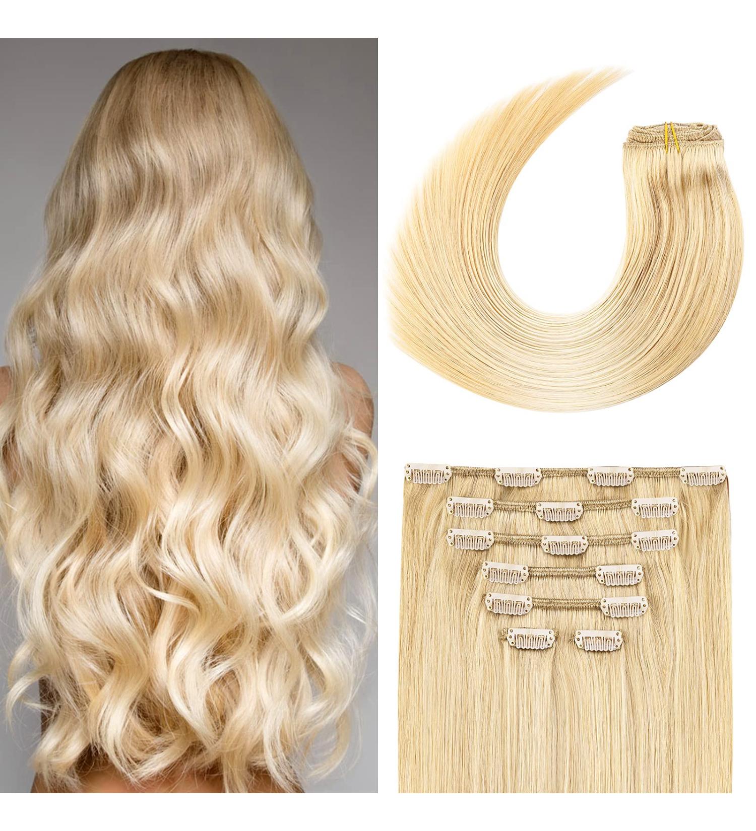 Bleach Blonde Clip in Hair Extensions 20 Inch #613 | 70G 100% Remy Human Hair for Fashion Women - Buy Online on GoSupps.com