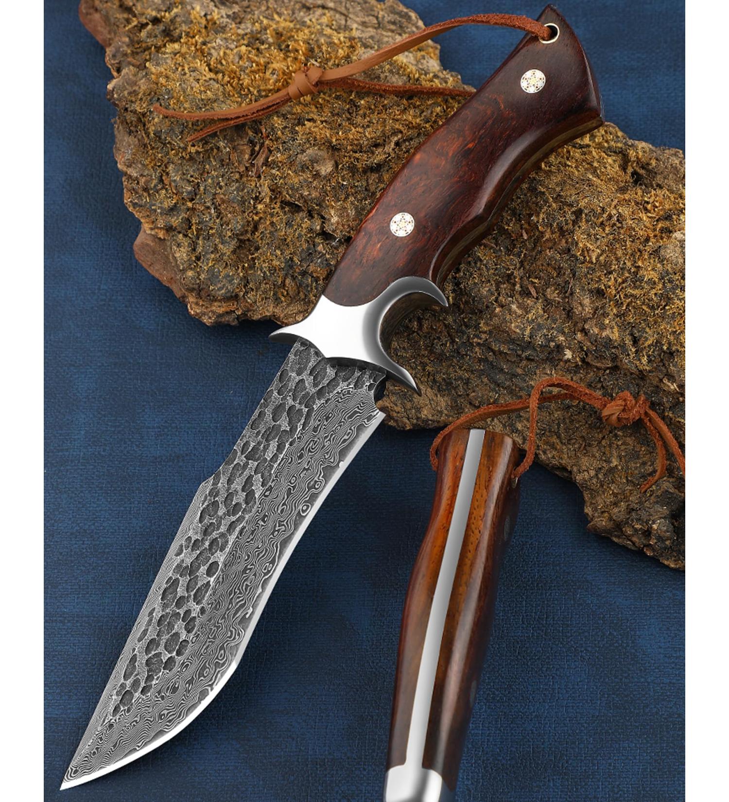 Omesio High-Quality Damask Hunting Knife | Japanese Style Damast Steel Survival Knife | Brown Outdoor Knife - Buy Online on GoSupps.com