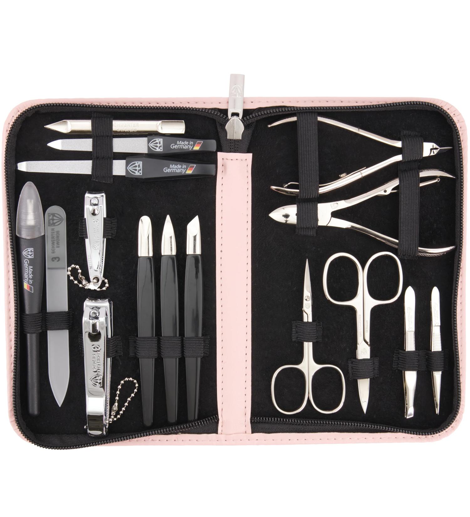 Buy Three Swords 16 pcs Manicure Pedicure Set 'Cinisello' - High-Quality Pink Synthetic Leather Nail Care Kit for Hand & Foot - Buy Online on GoSupps.com
