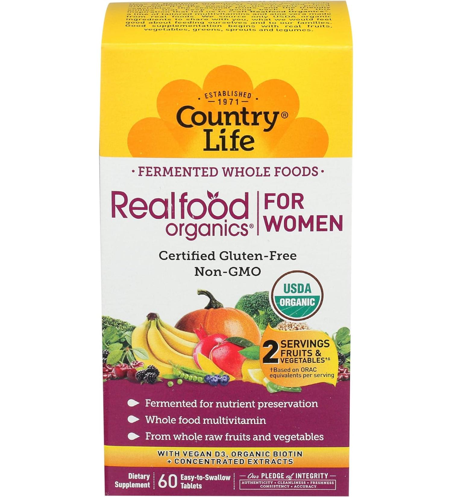  Country Life Realfood Organics Women's Daily Nutrition Multivitamin - 60 Easy-To-Swallow Tablets  - Buy Online on GoSupps.com