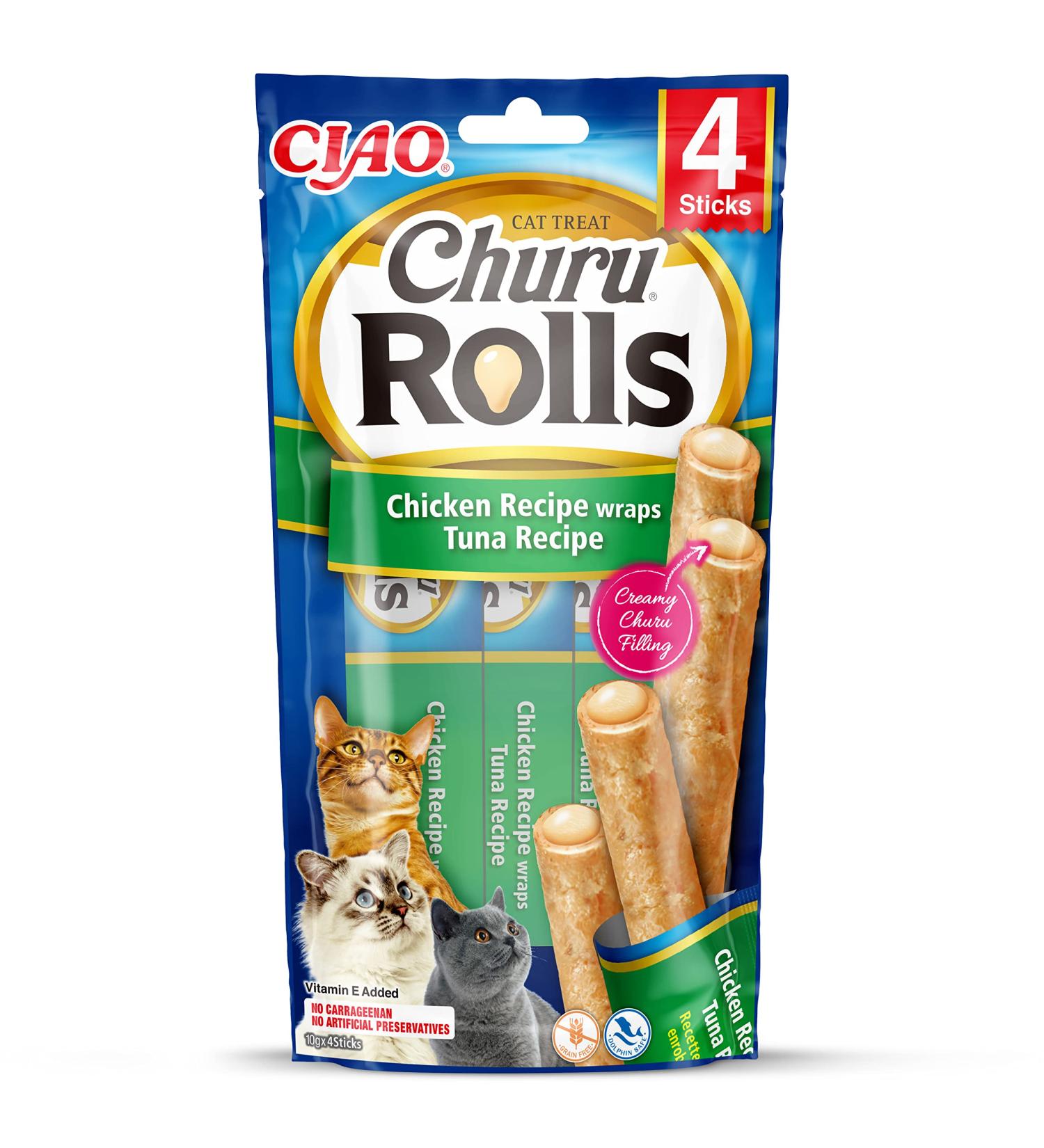 Churu Cat Snack Rolls - Chicken with Tuna 40g | 4x10g - Healthy Treats for Cats - Buy Online on GoSupps.com
