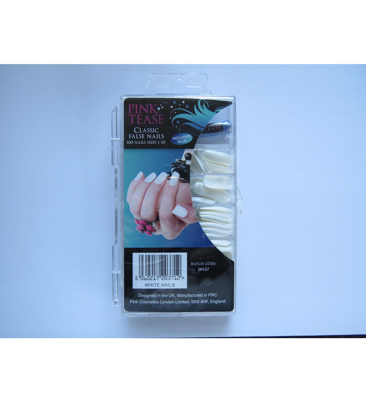 Pink Tease Classic False Nails Set 100 Nails sizes 1-10 Includes Glue Fake Nails Glue on nails