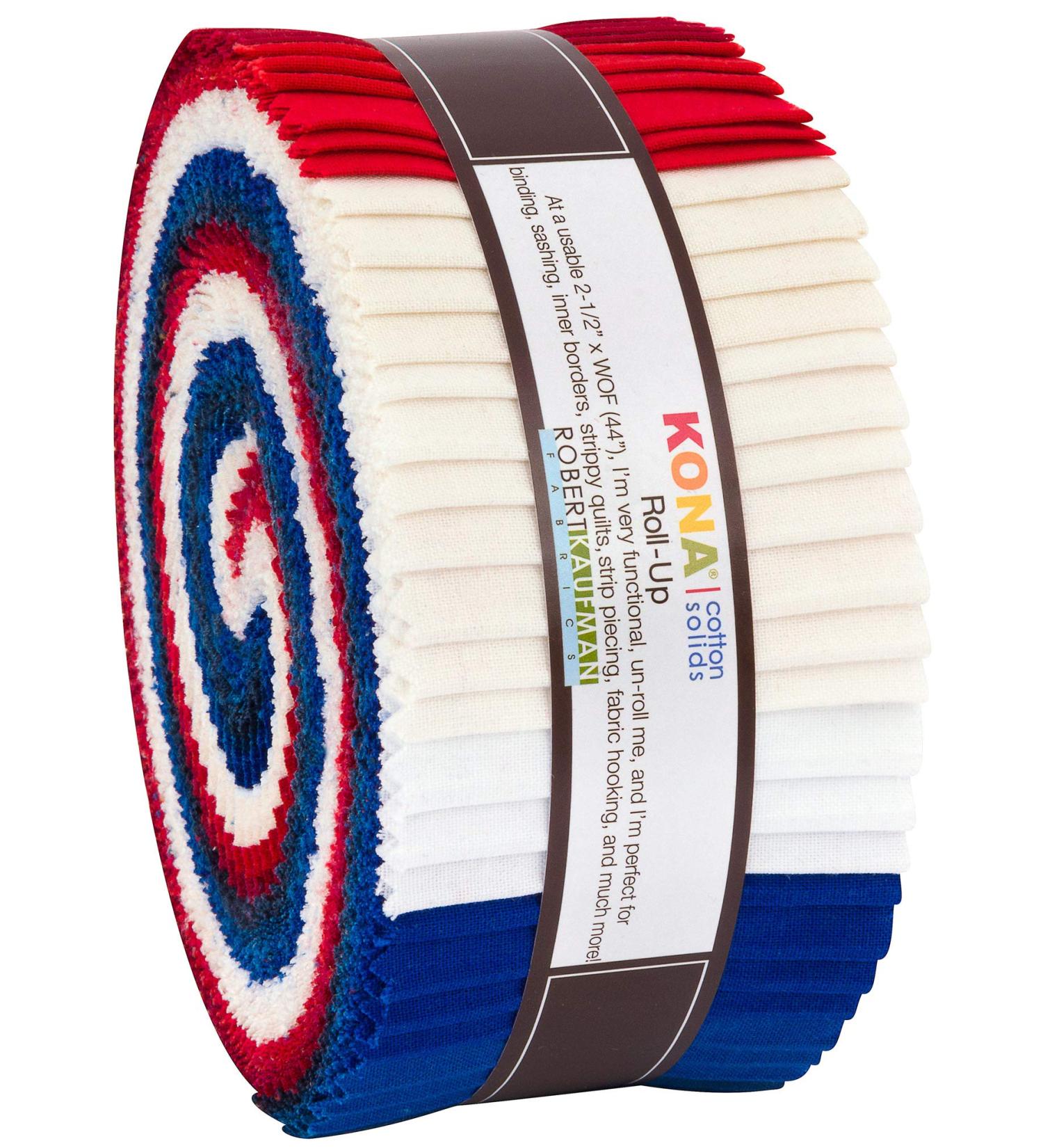 Robert Kaufman Kona Cotton Solids Patriotic Roll Up 2.5" Precut Cotton Fabric Quilting Strips Jelly Roll Assortment RU-779-40