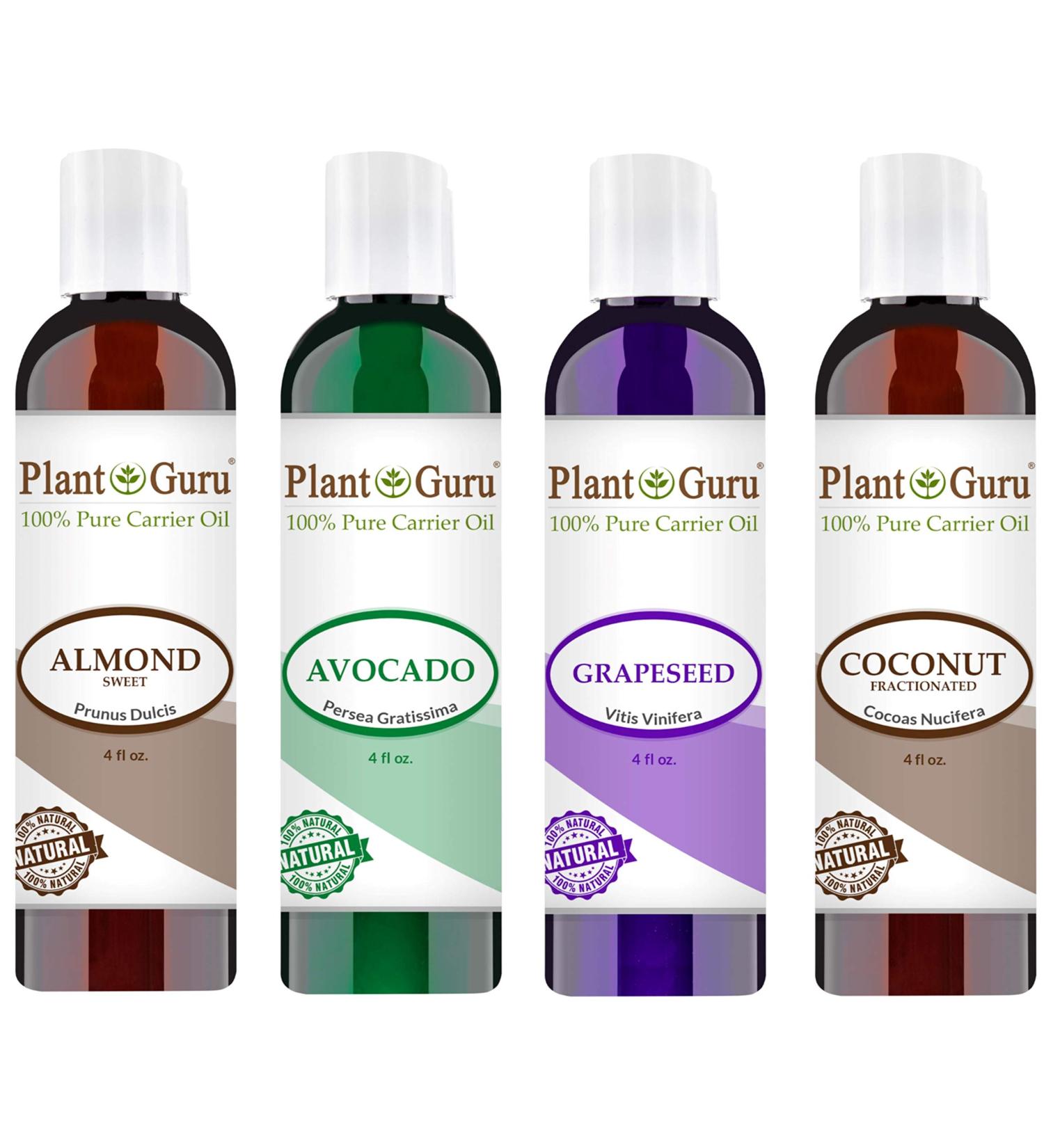 Carrier Oil Variety Set 4 oz - Almond, Avocado, Coconut, Grapeseed - 100% Pure Natural Cold Pressed Oils for Aromatherapy, Skin & Hair Growth. Ideal for Body Massage and Moisturizing - Buy Online on GoSupps.com